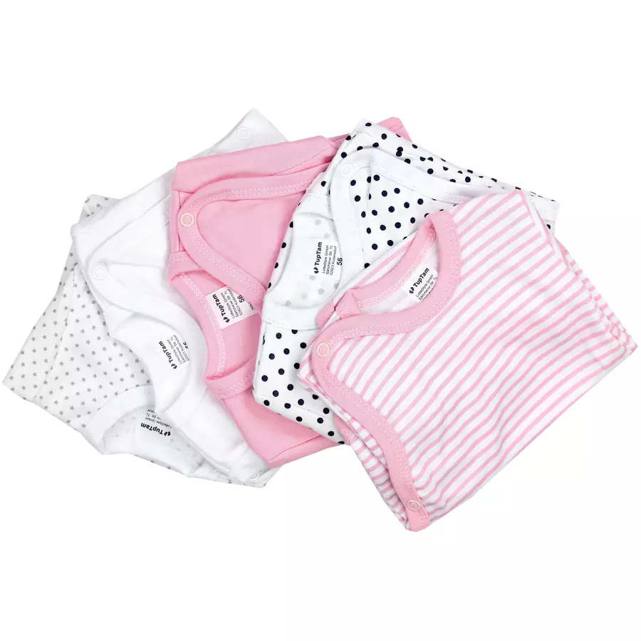 TupTam Baby Mädchen Kurzarm Wickelbody 5er Set rosaweiß