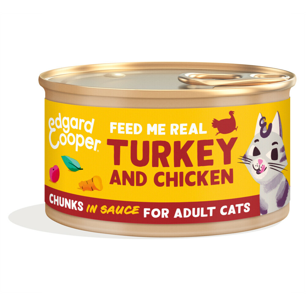 Edgard & Cooper Adult Chunks Kattenvoer Nat Kip & Zalm & Kalkoen & Lam24 x 85 gr