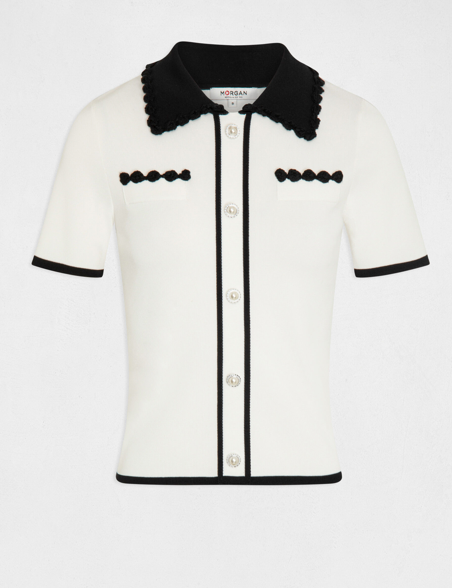 Pull manches courtes avec boutons ecru femme - ecru