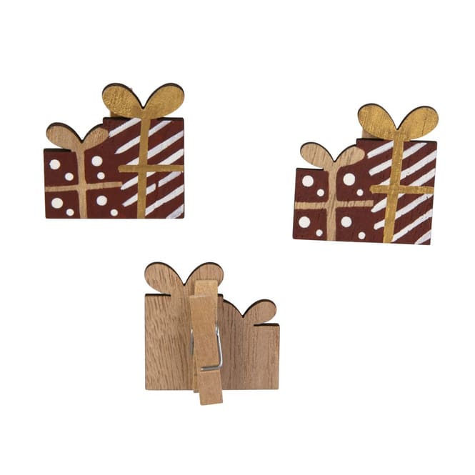 Dekoklammern - Geschenke - rot/gold/weiß - ca. 4 cm - 6 Stück