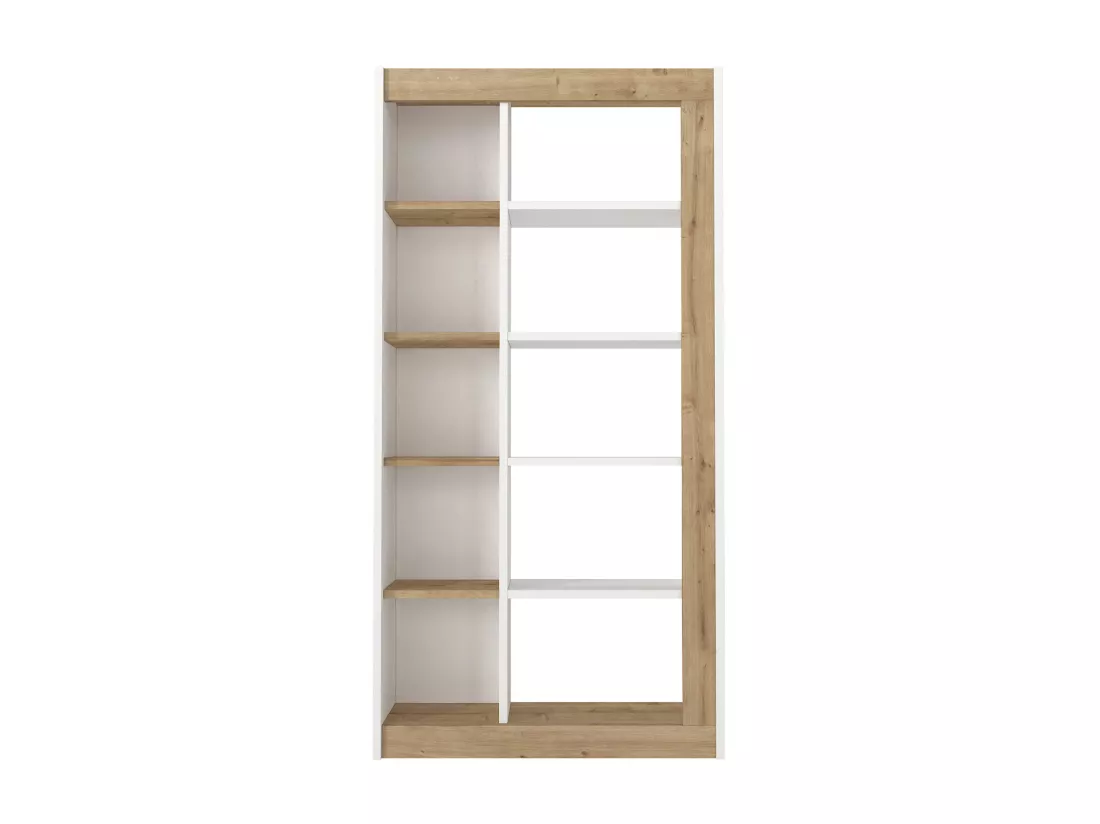 Bibliothèque avec 10 niches - Naturel clair et Blanc - SILOMAI