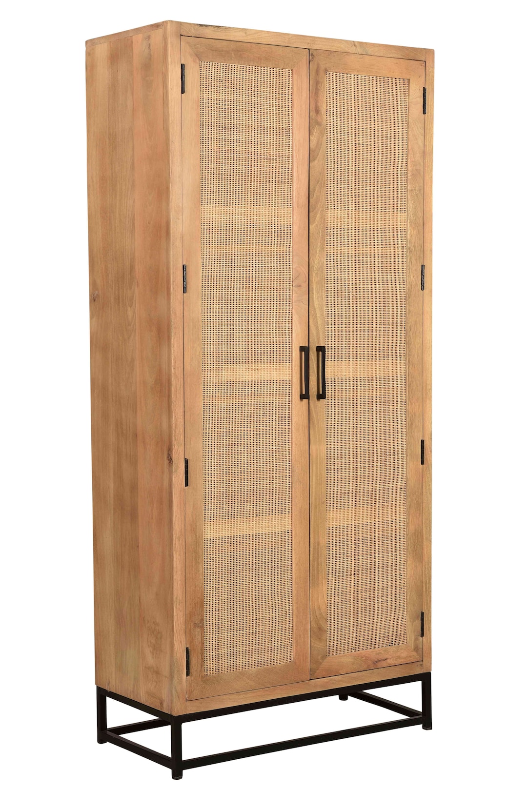 Garderobenschrank 80 x 180 cm Mango lackiert mit Rattan-Front