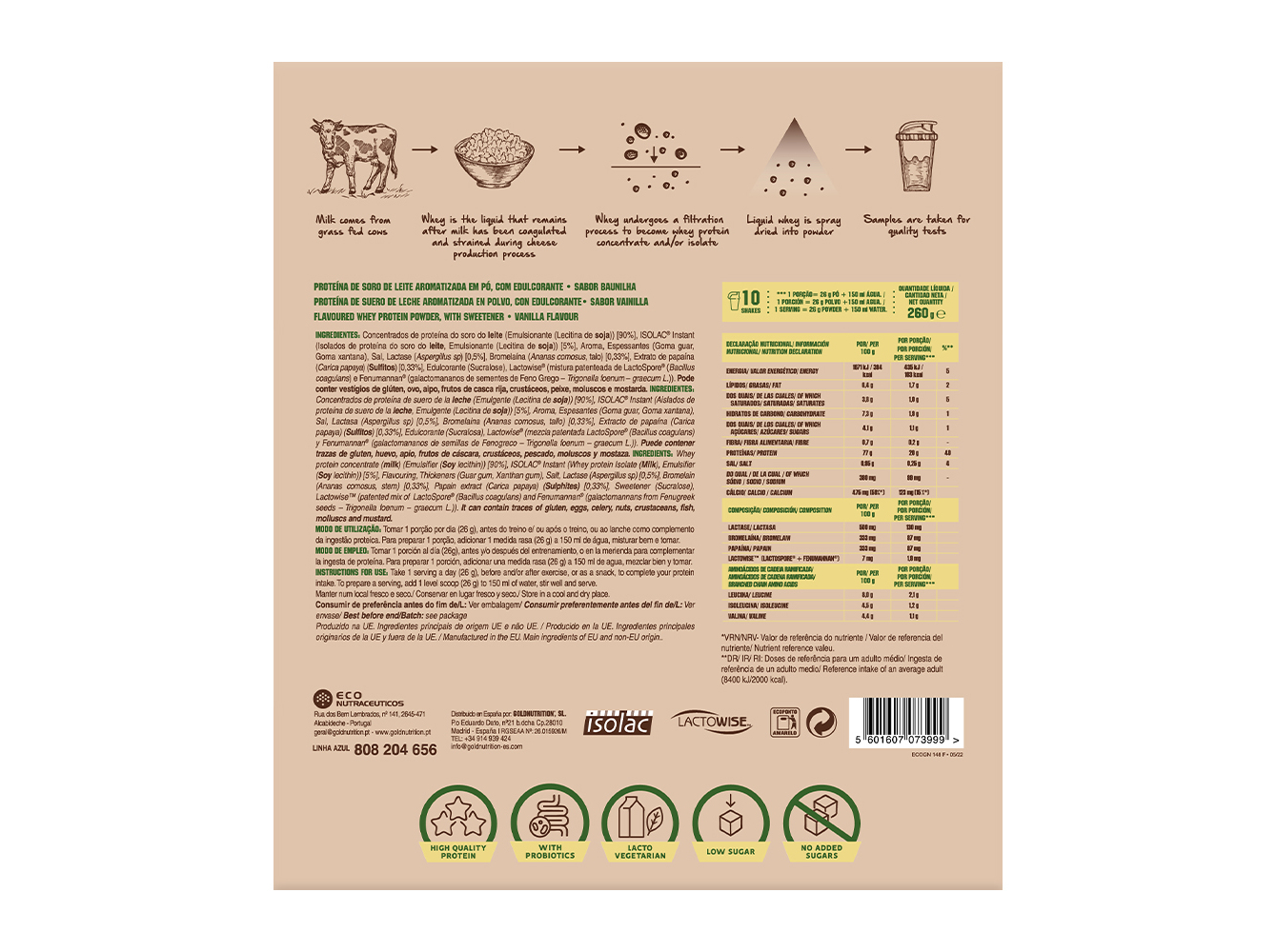 PROTEÍNA GOLDNUTRITION TOTAL WHEY BAUNILHA 260G