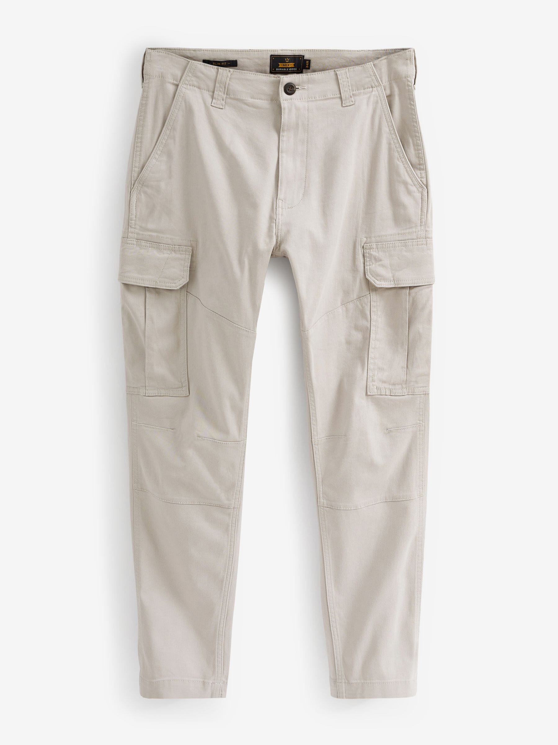 Licht pastelgeel - Slim Fit - Katoenen cargostretchbroek