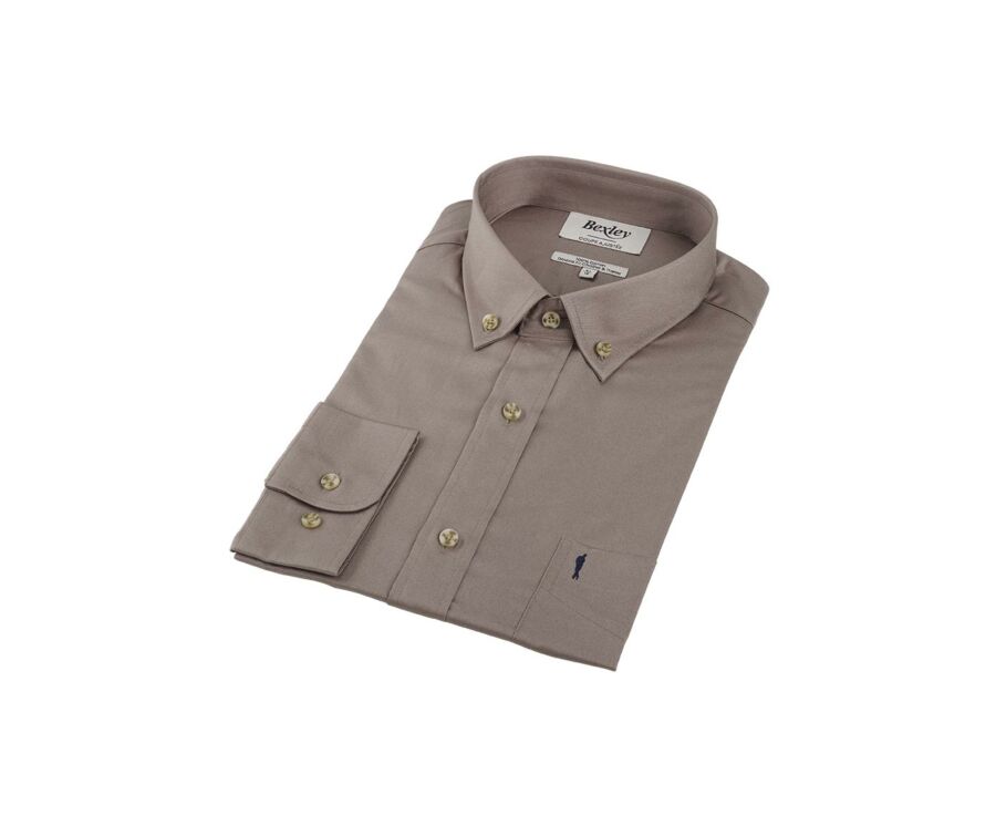 Chemise taupe 100% coton - Col américain - ALVIN