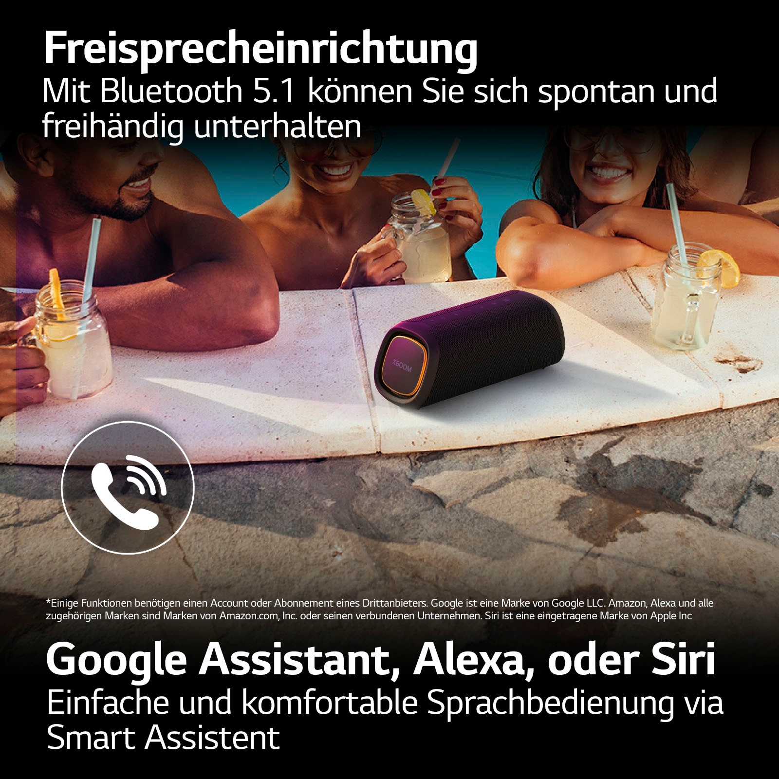 LG Lautsprecher »XBOOM Go DXG5« 1.0 (Bluetooth App-Steuerung | Bassregelung | Beleuchtungseffekte | Equalizer | Multipoint Anbindung | Sprachsteuerung | Wireless Party Connect 20 W)