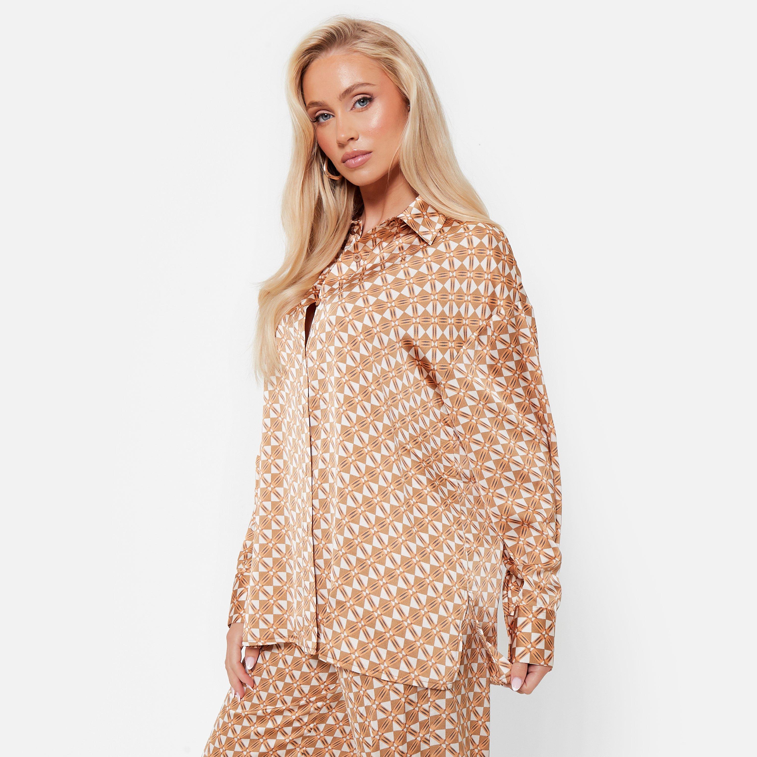 I Saw It First ISAWITFIRST Printed Oversized Satin Shirt Co Ord