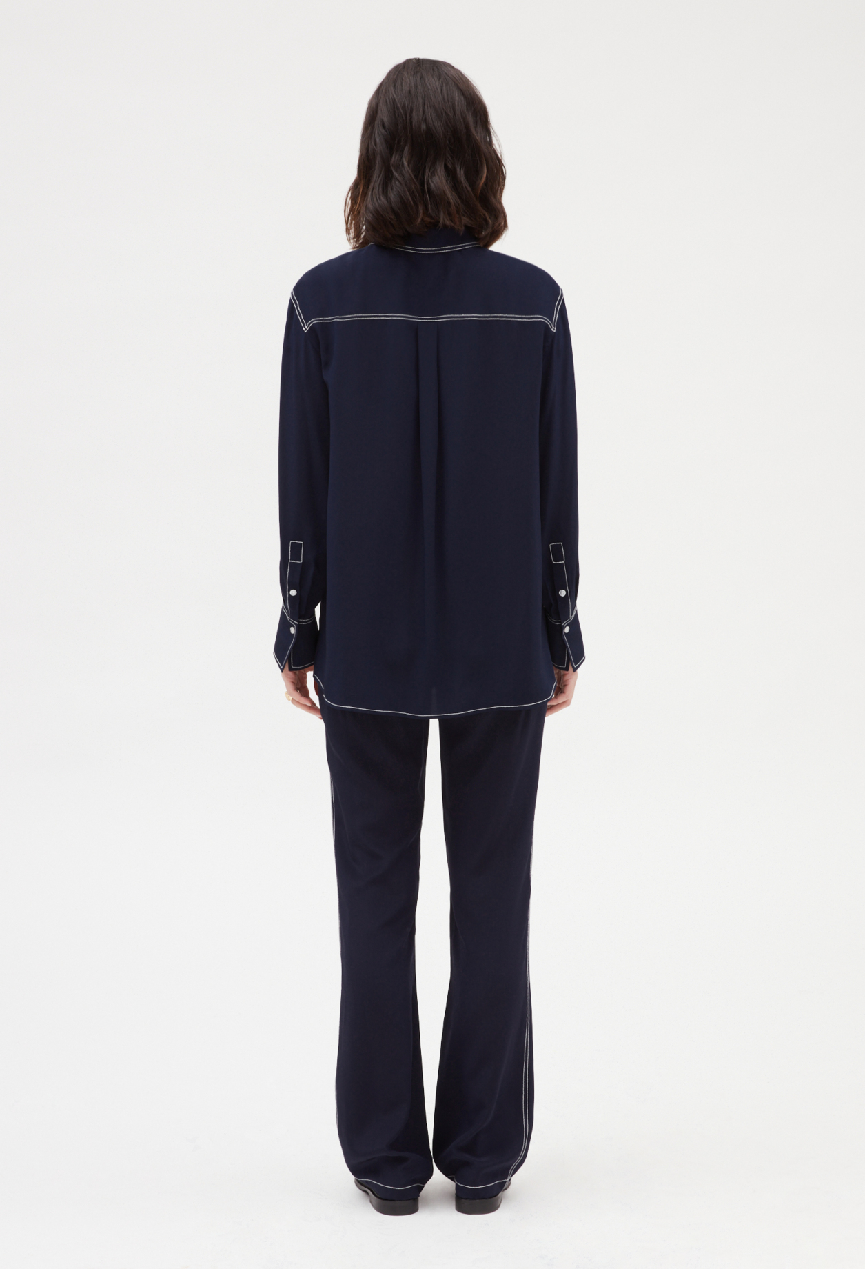 Chemise soie manches longues bleue