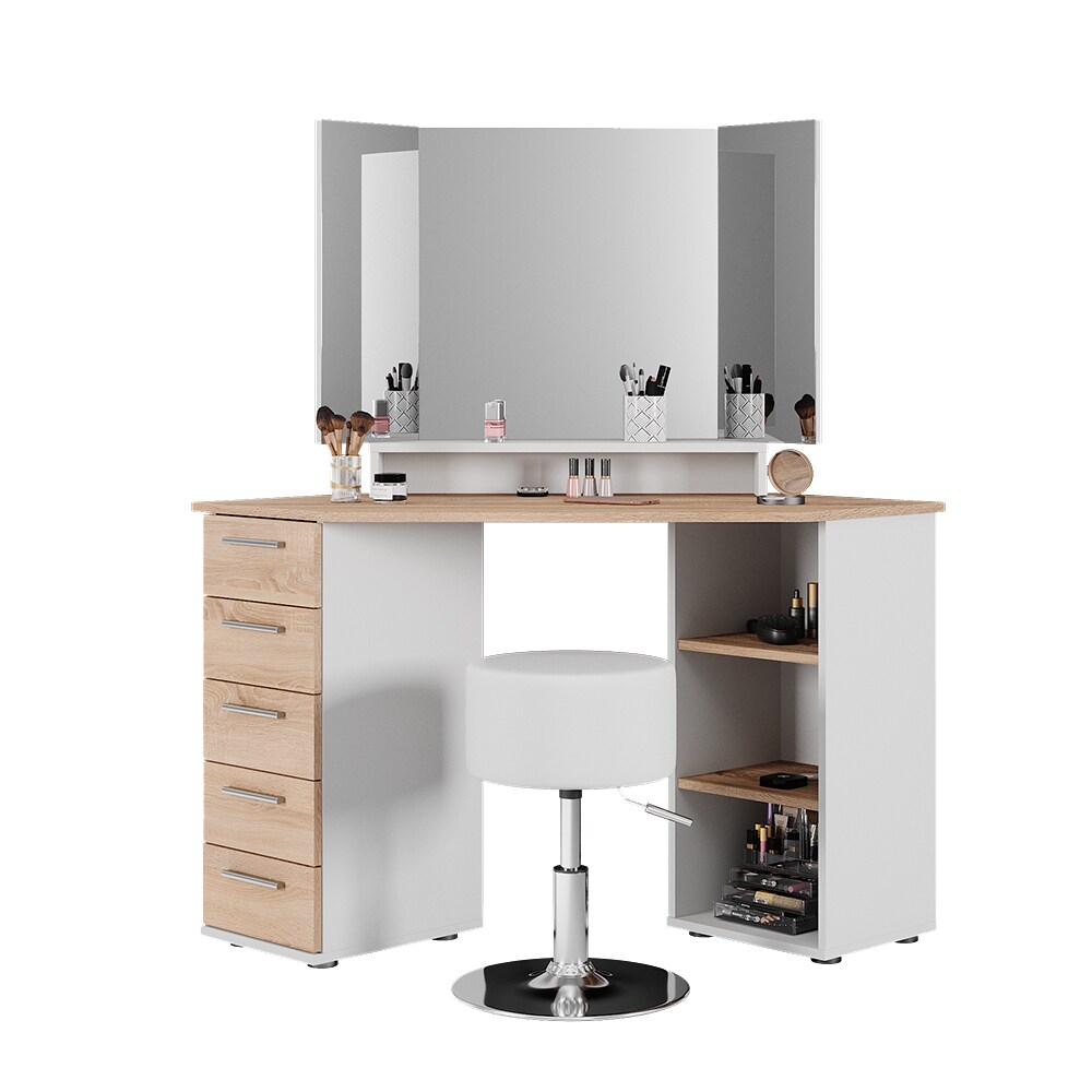 Vicco Eckschminktisch Frisiertisch Frisierkommode Sofia Weiß Sonoma Spiegel Hocker 128x142 cm modern Ablage