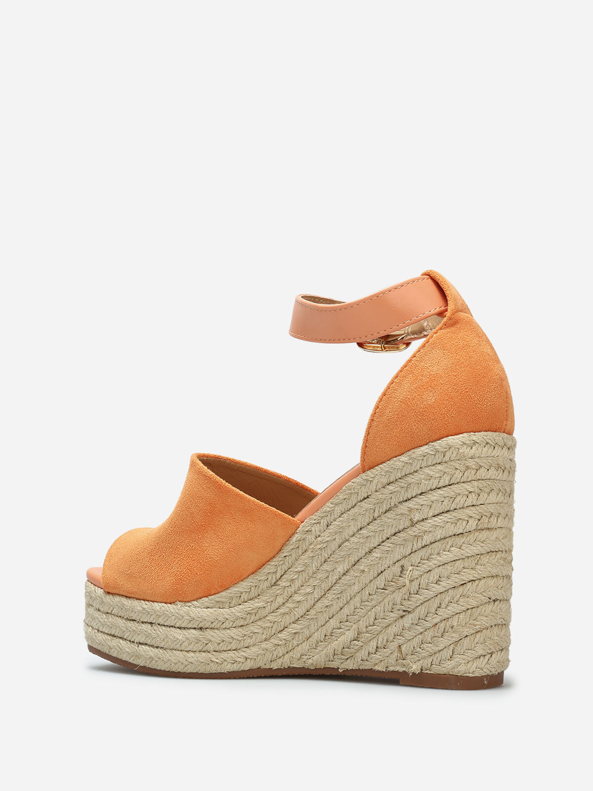 Sandales avec talon compensé en cordage- orange