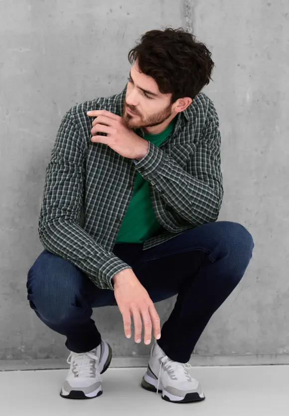 Popeline Hemd mit Karomuster - dark green