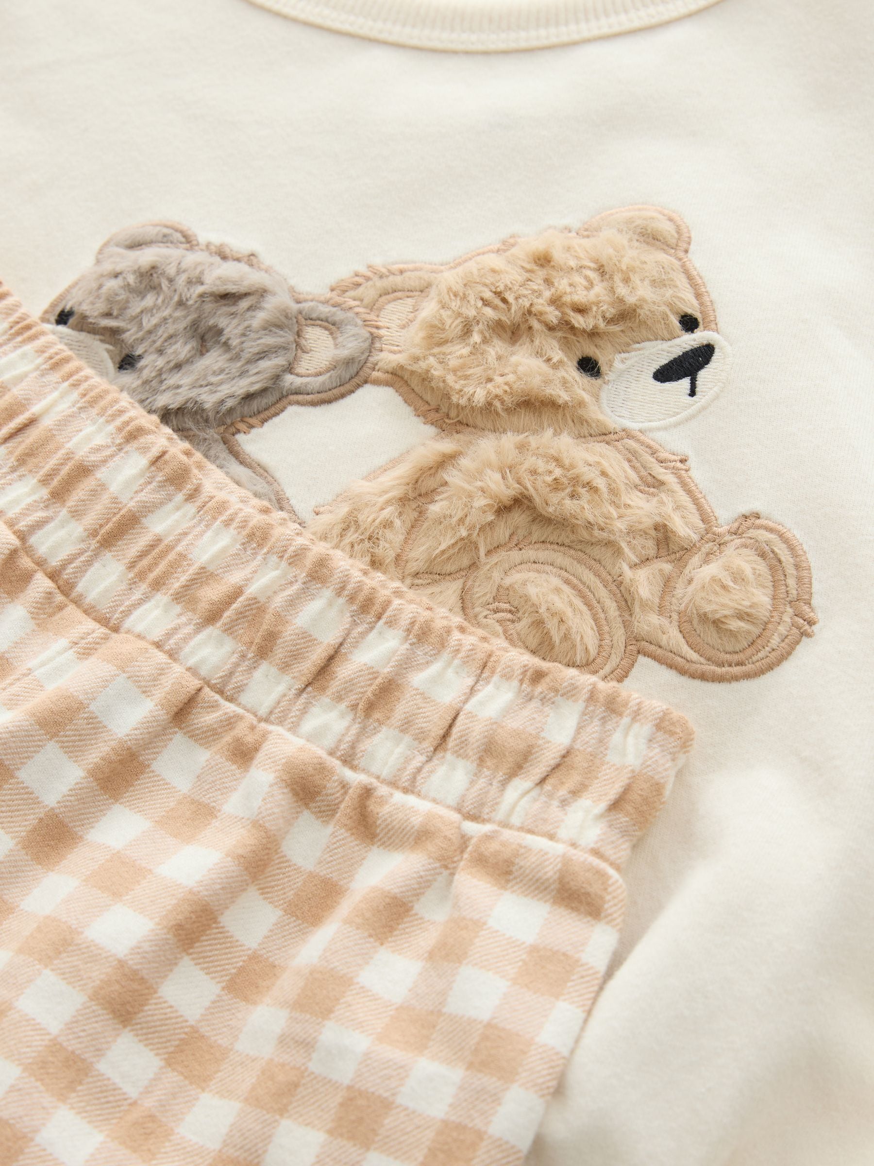 Ecru/Brown Aspen Bear - Sweatshirt Pyjamas with Woven Bottoms Set (9mths-10yrs)