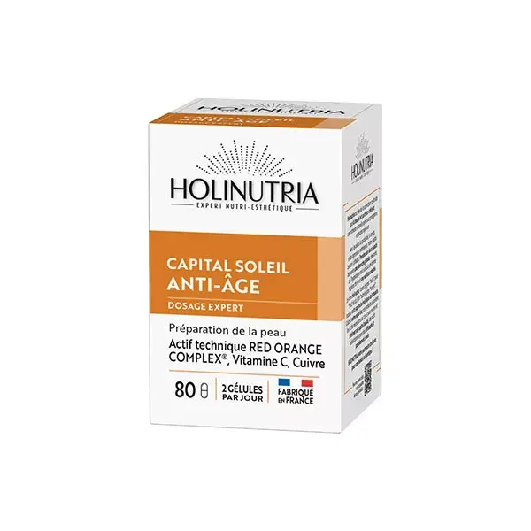 Holinutia Bronzeador Antienvelhecimento, prepara para a exposição solar, 80 cápsulas vegetais