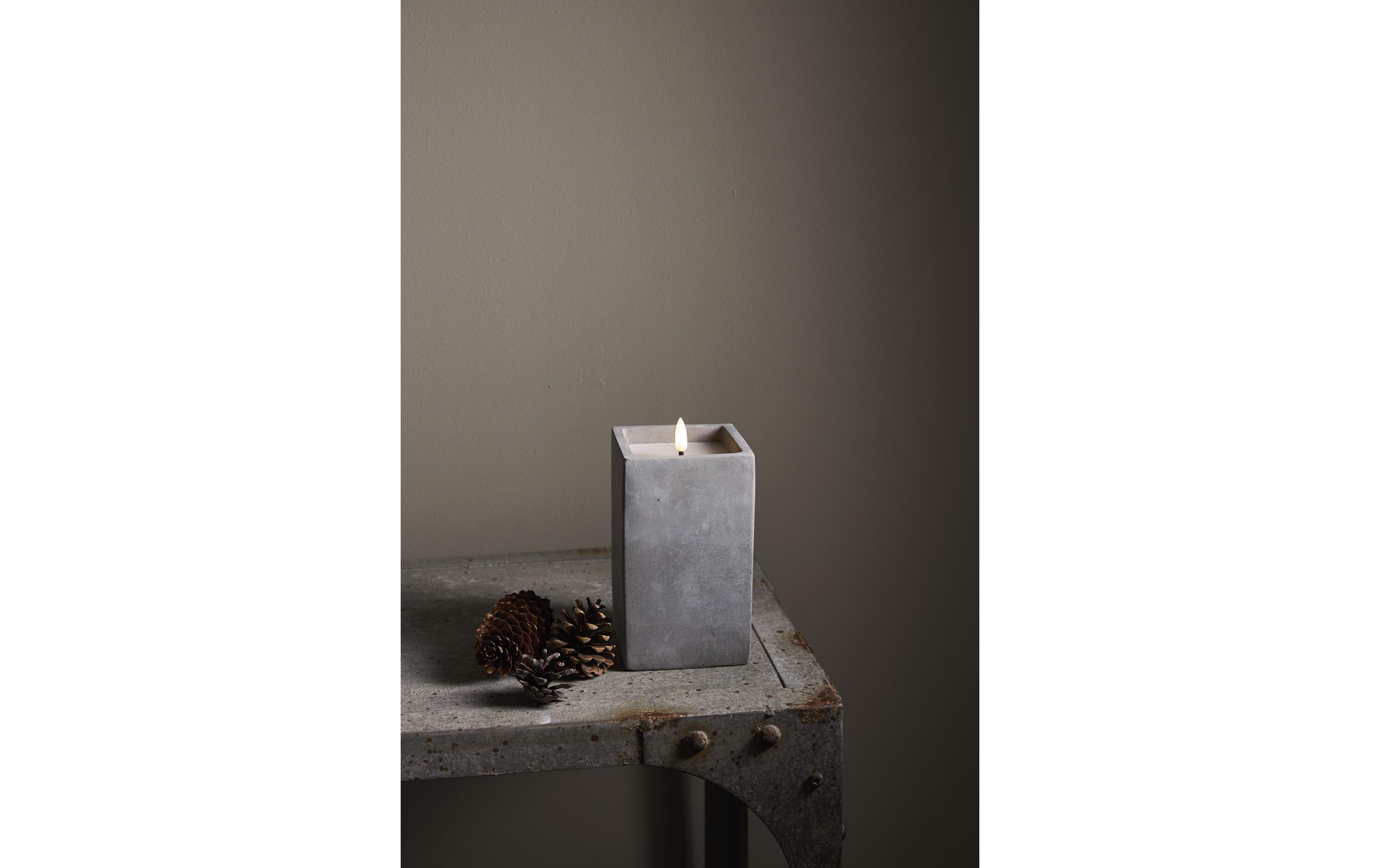 LED-Kerze Flamme Cem, 9 x 9 x 16.5 cm, GrauKünstliche Kerze mit beweglicher Flamme