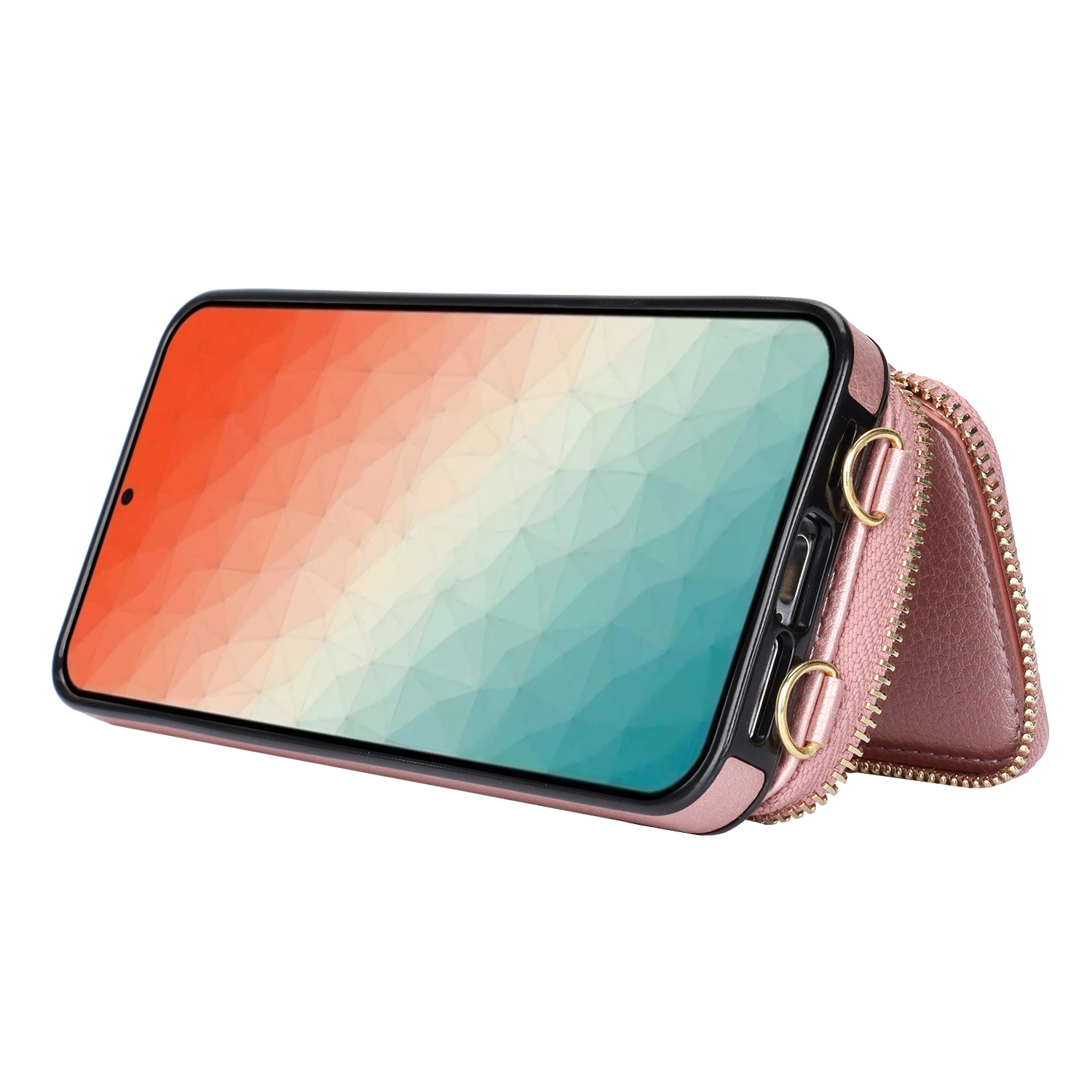Samsung Galaxy S24  Plus Necklace Leder Schutz Hülle mit Kartenfächer   Handykette (140cm) - Roségold