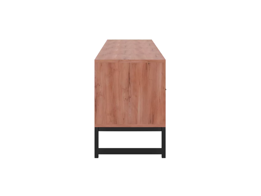 Meuble TV 2 tiroirs et 2 niches en bois d'acacia et métal - Naturel et noir - VEDILA
