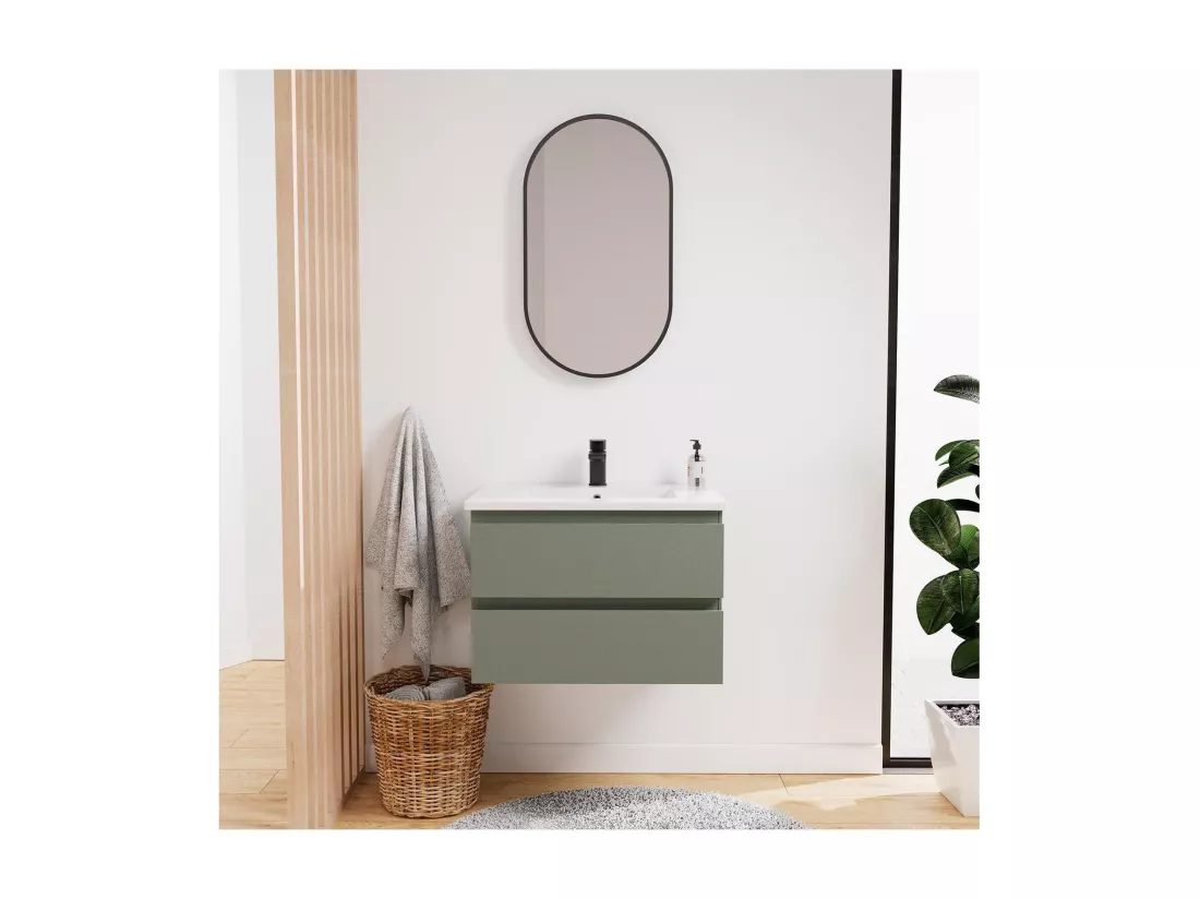 Ensemble meuble simple vasque 60 cm + robinet NETO + miroir Pepper