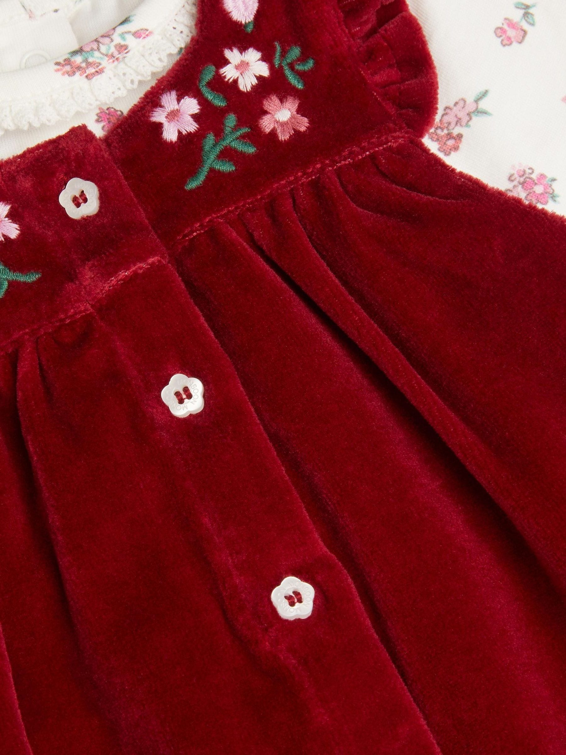 Monsoon Newborn Floral Top & Velour Dungarees Set