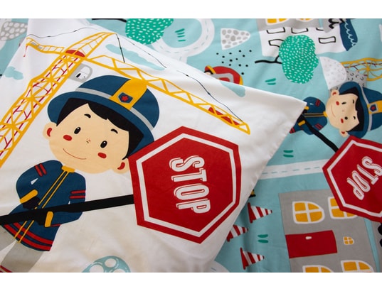 COTE DECO - Ensemble couette + 1 oreiller Parure de lit enfant pompier - 100% coton adouci 57 fils - ...