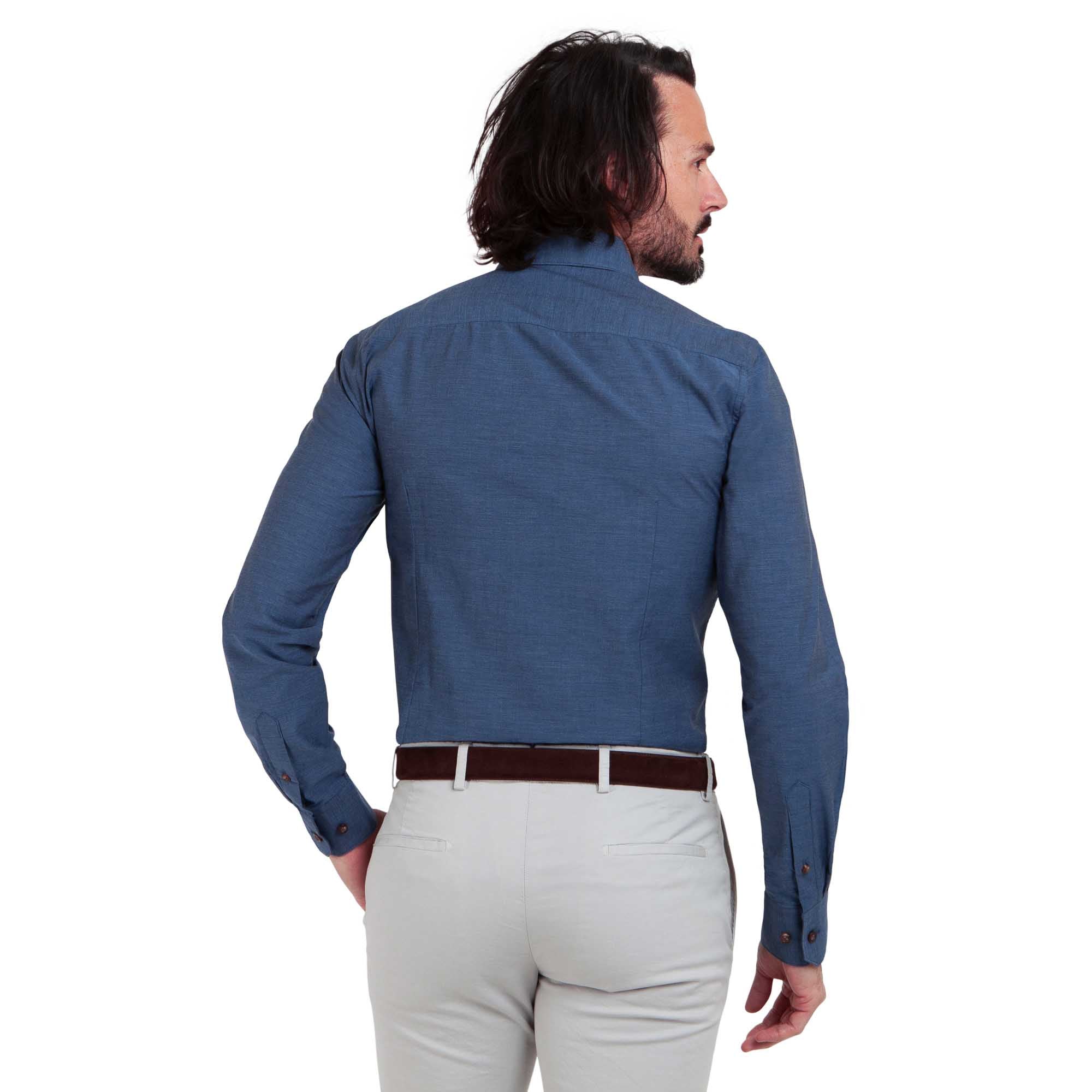 Chemise cintrée 100% coton chambray bleu foncé