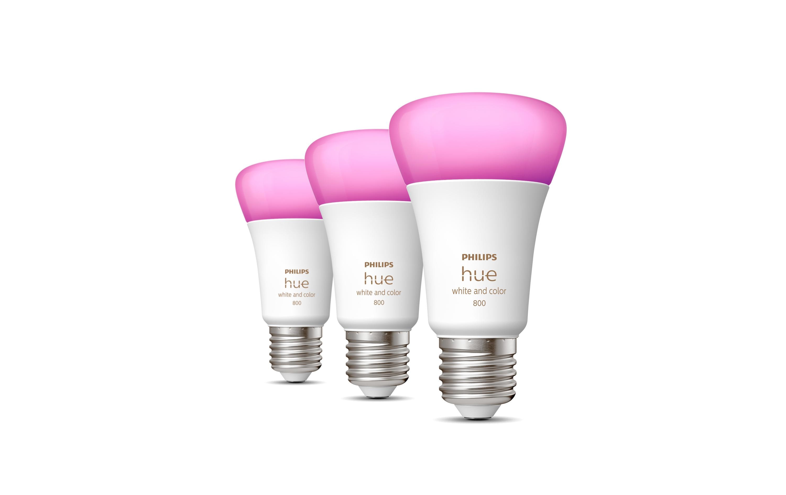 Leuchtmittel White & Color Ambiance, E27, 3 Stück, BT<br>Per Bluetooth steuerbares Hue E27-Leuchtmittel
