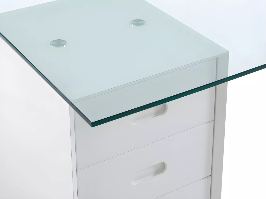 Bureau MURIEL avec rangements - 4 tiroirs - Verre trempé & MDF