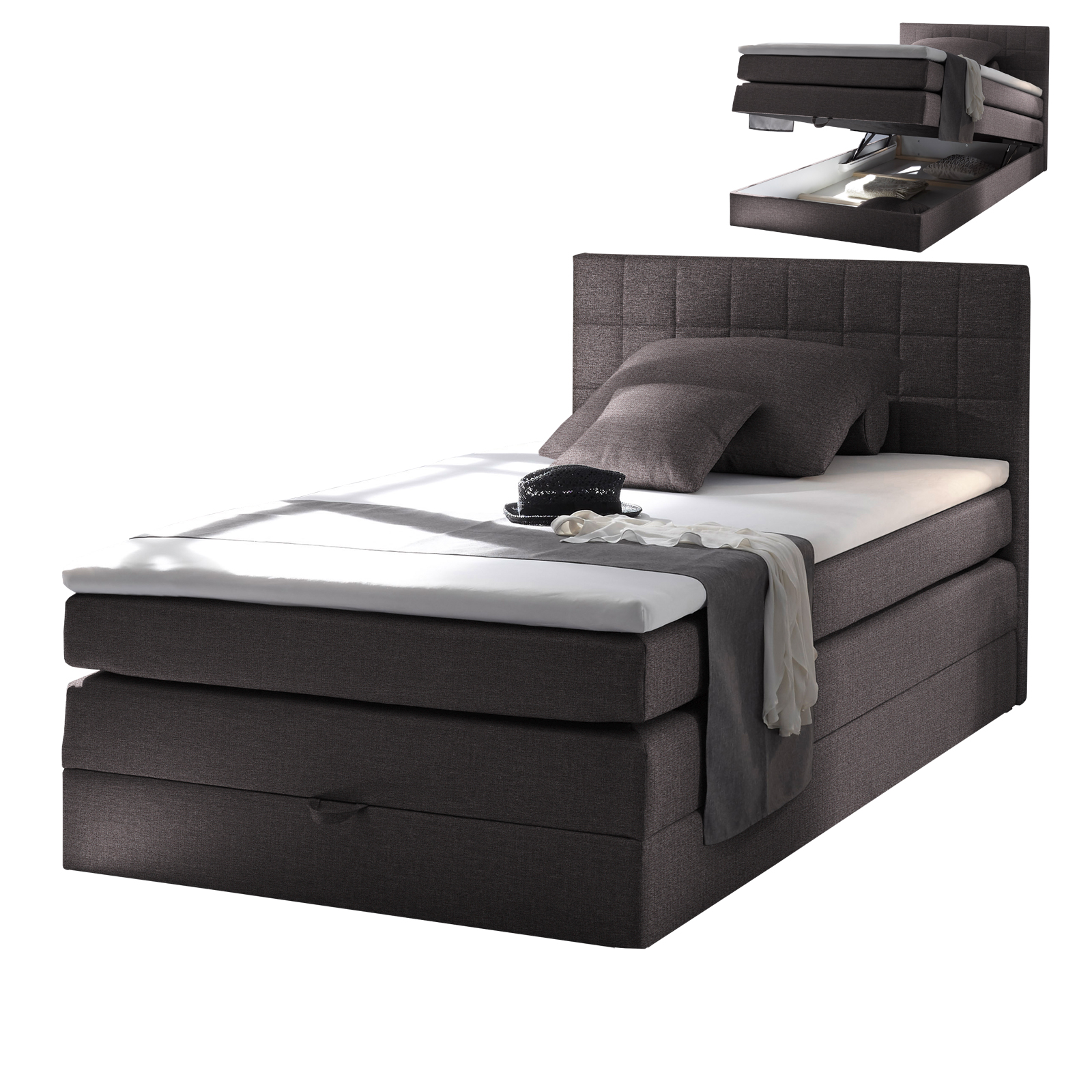 Boxspringbett - anthrazit - H2 - Webstoff - 140x200 cm