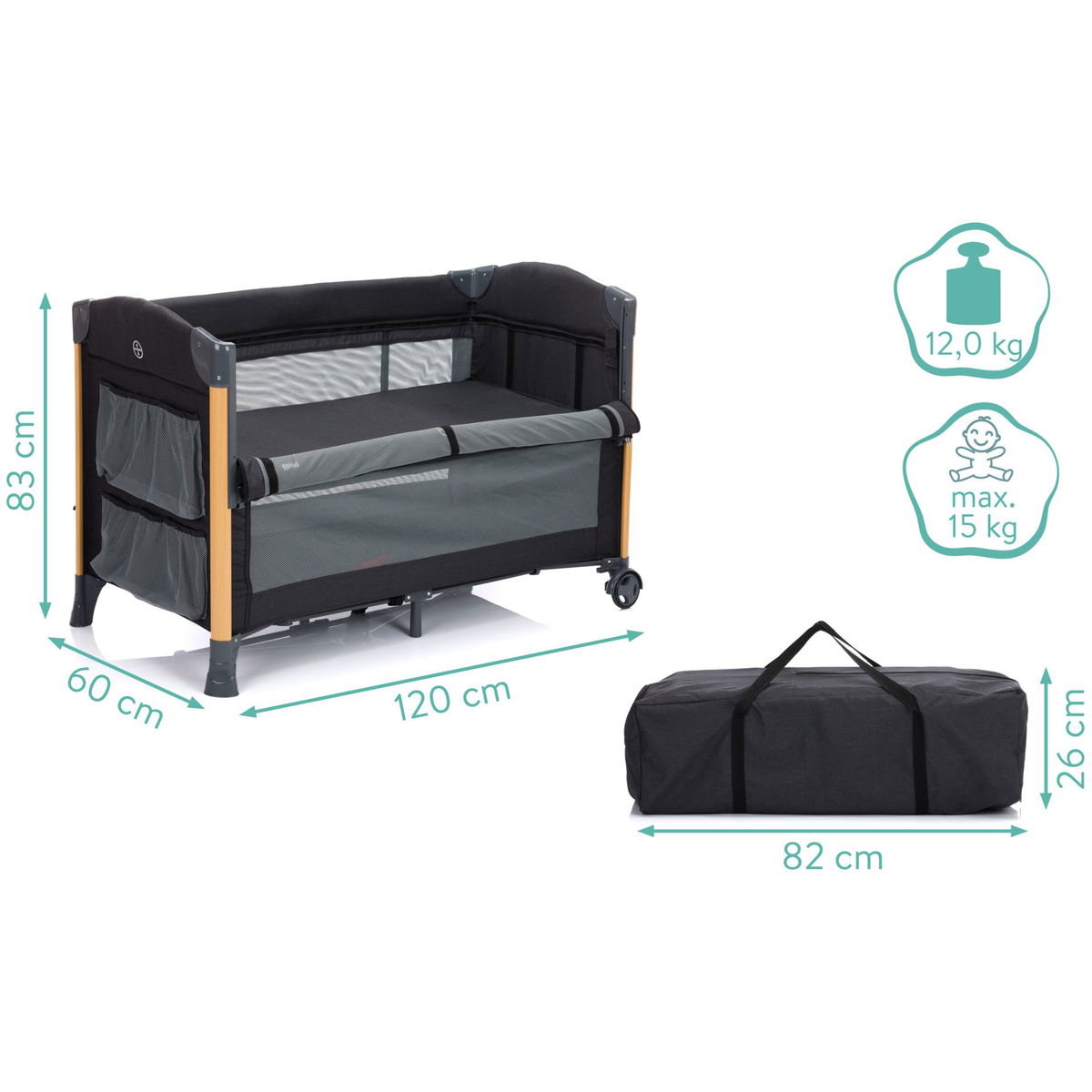 fillikidfillikid   Reisebeistellbett Cadiz schwarz mit Holzoptik
