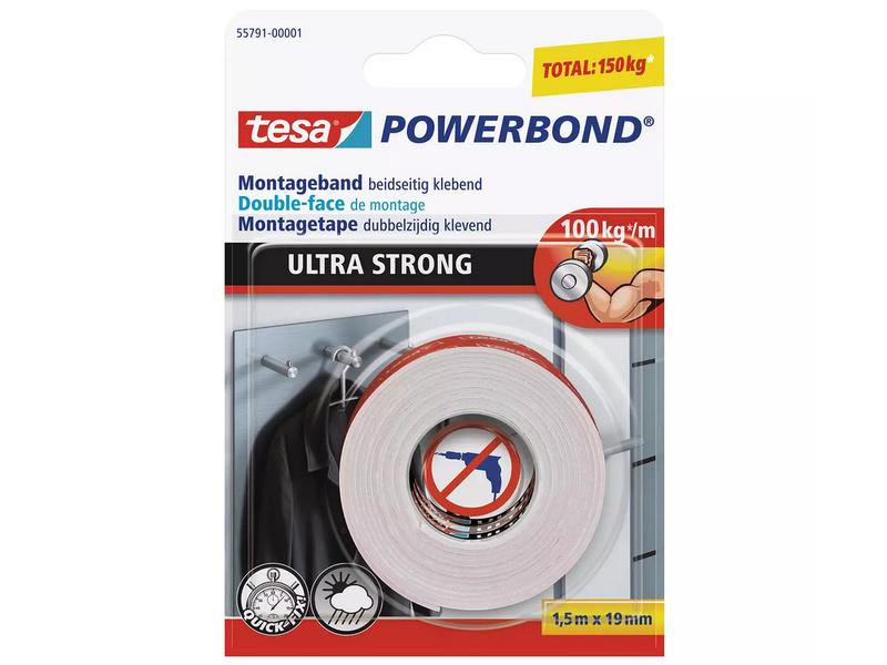 tesa Montageband Powerbond Ultra Strong 1.5 m x 19 mm Montageband