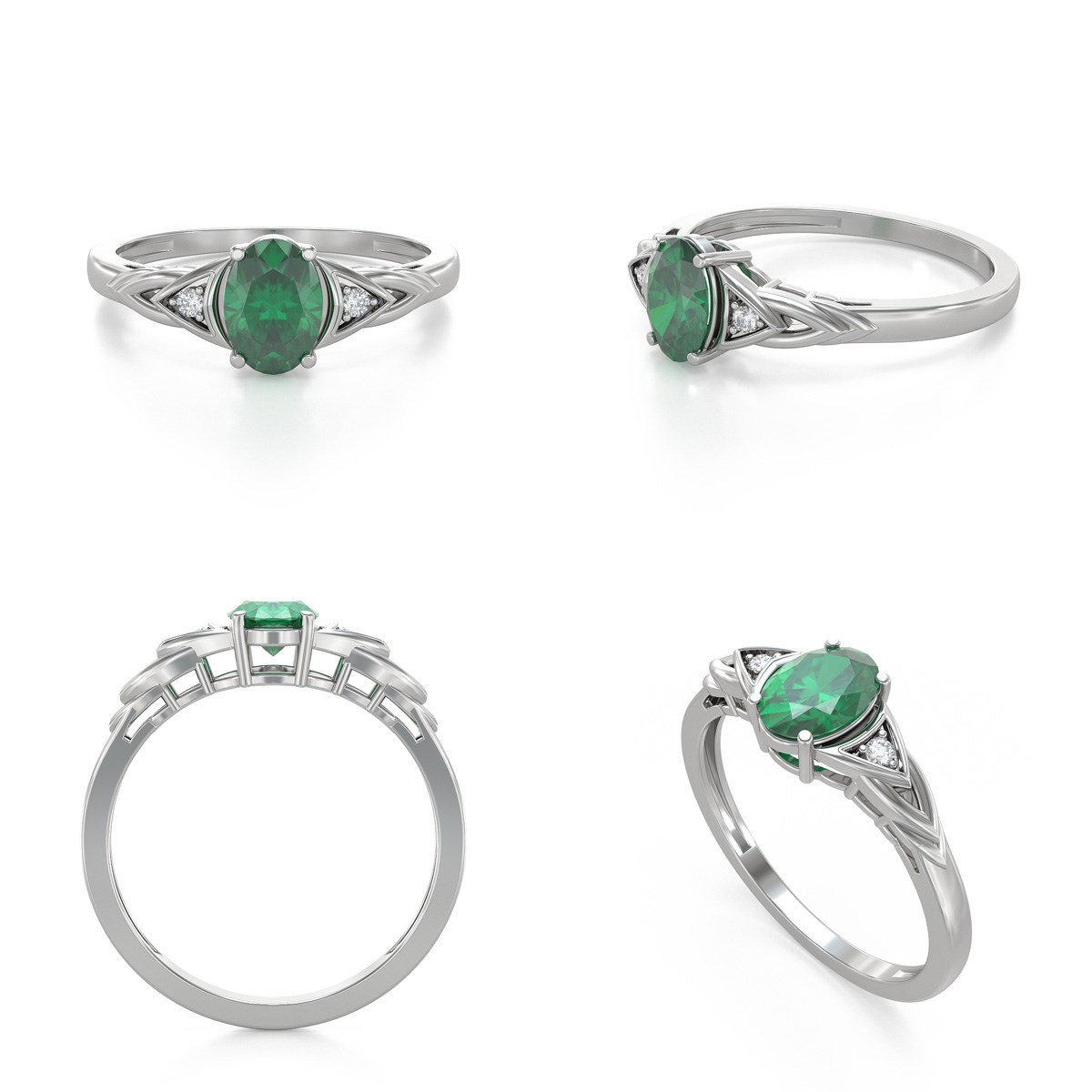 Bague ADEN Or 585 Blanc Emeraude et diamants 2grs