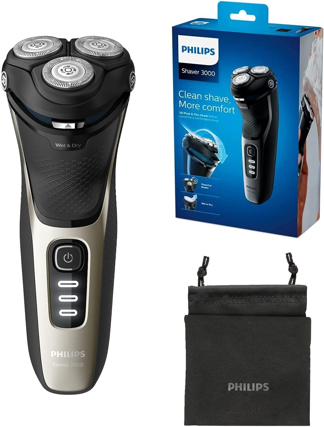 Philips Shaver Series 3000 - Elektrischer Nass- und Trockenrasierer für Herren