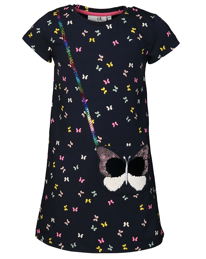 Jersey-Kleid SCHMETTERLINGE mit Wende-Pailetten in navy