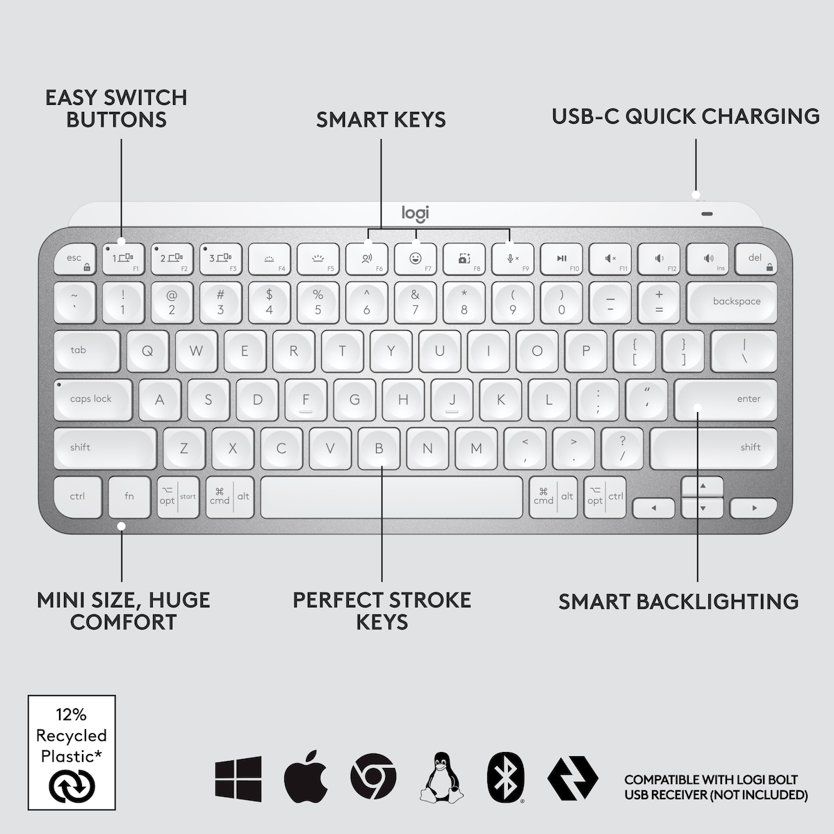 Logitech MX Keys Mini trådløst tastatur (grå)