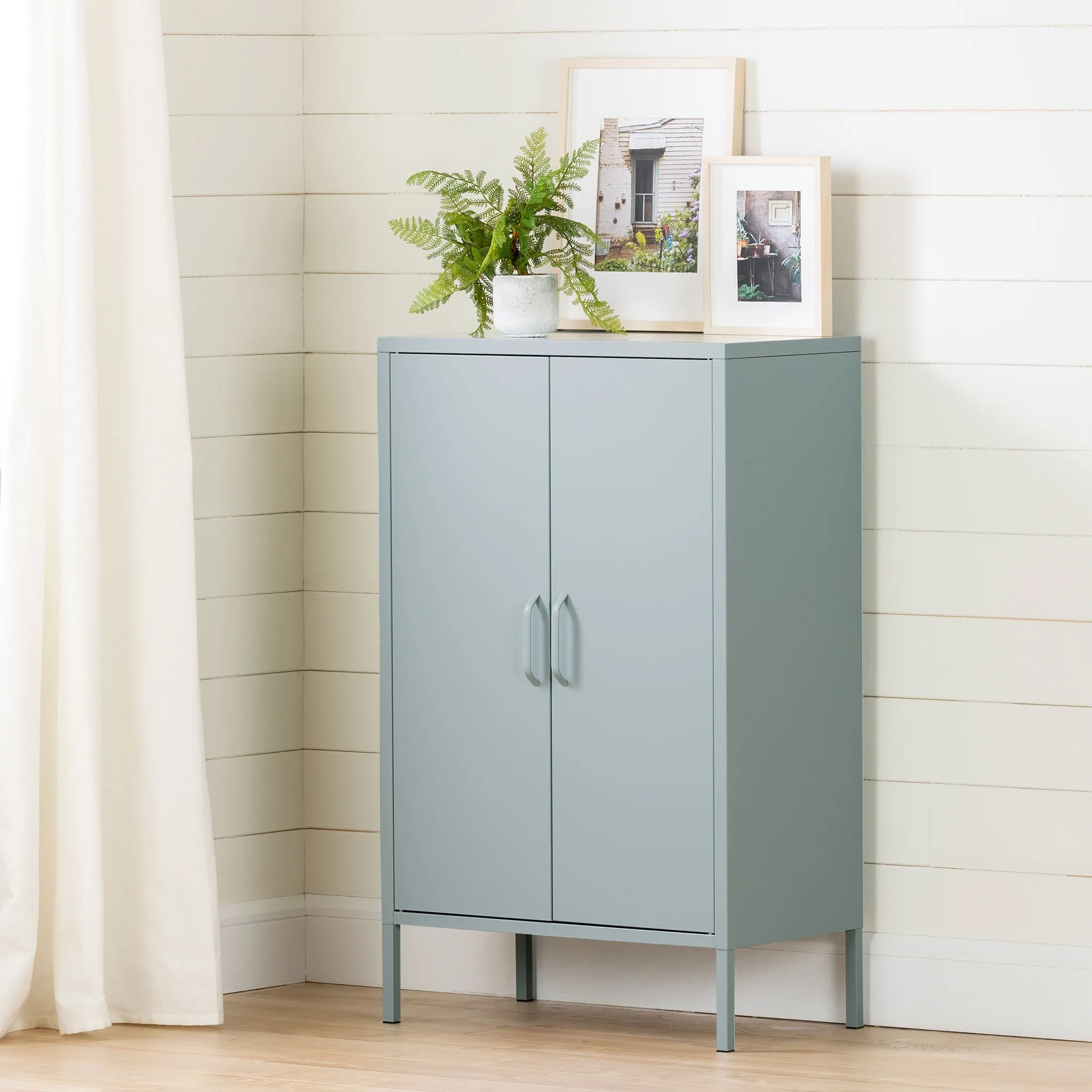 South Shore Meuble de Rangement avec 2 Portes en Métal Crea - Bleu Pâle