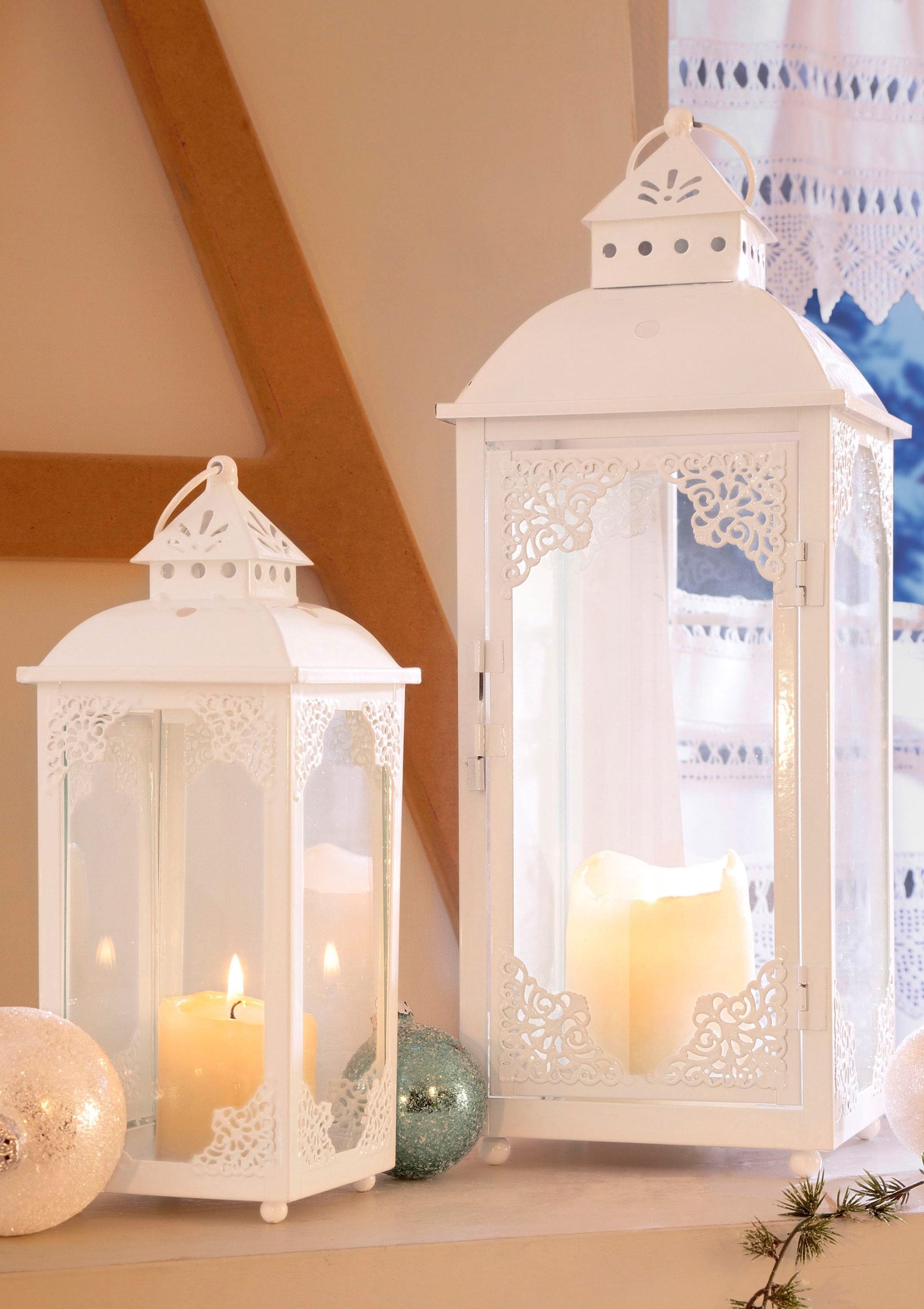 Home affaire Kerzenlaterne »Weihnachtsdeko« Windlichter mit filigranen Ornamenten aus Metall, weiss lackiert