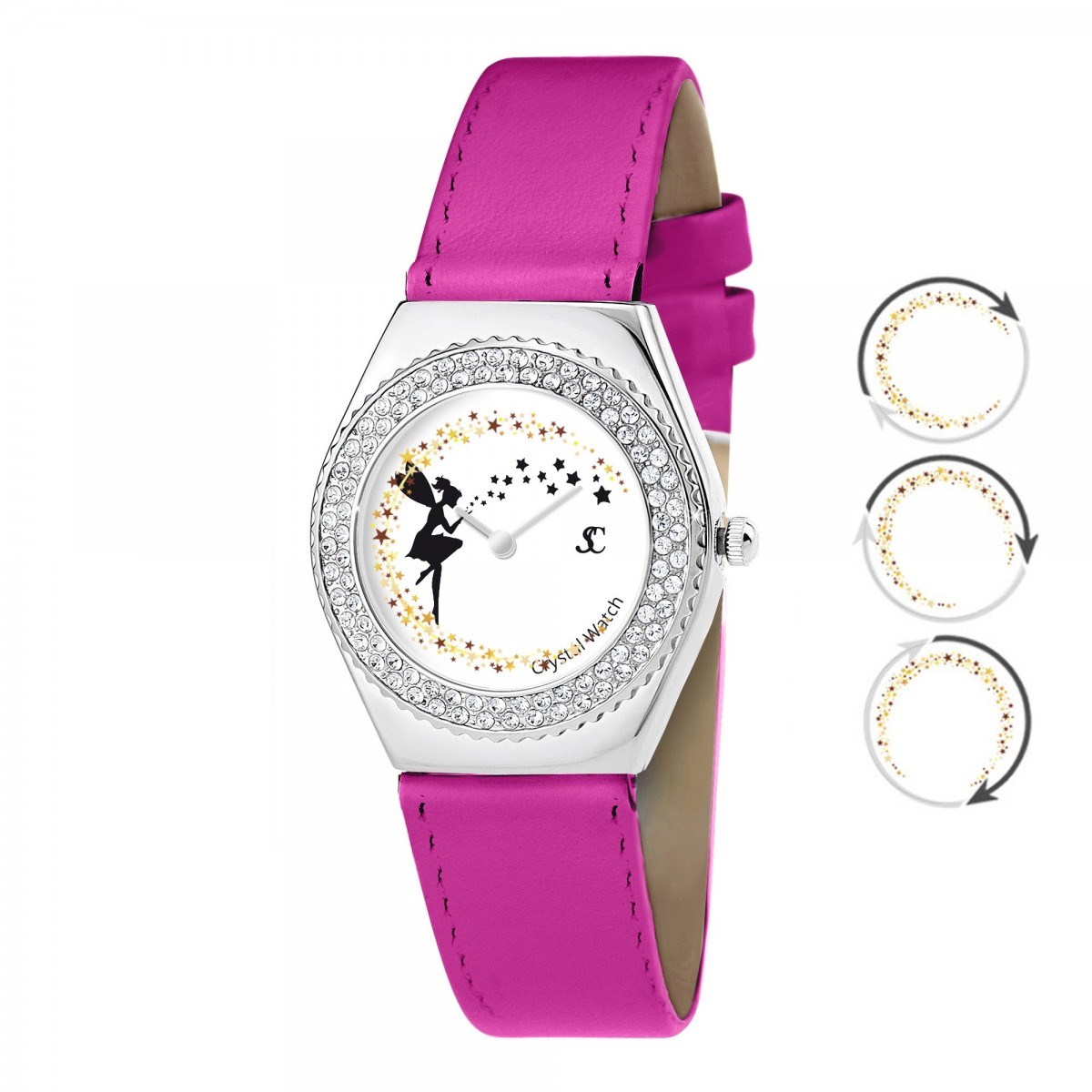 Montre Alysson fée à mouvement tournant SC Crystal ornée de Cristaux scintillants