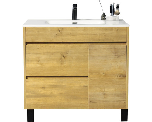 Wastafelmeubel met onderkast, Sofi, BxHxD 80 x 72 x 46 cm, frontkleur eiken