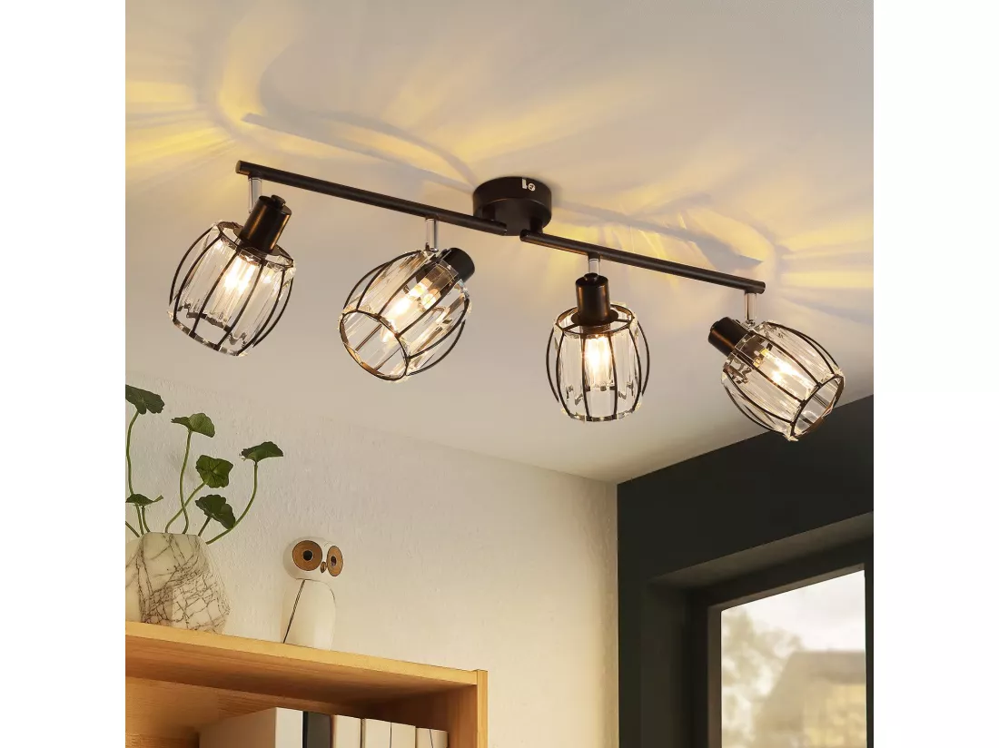 Lot De 4 Spots De Plafond En Cristal Noir Vintage E14 Pour Couloir, Pivotant à 350°, Industriel