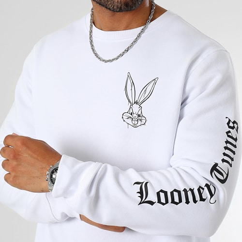 Sweat Crewneck Sleeves Angry Bugs Bunny Blanc