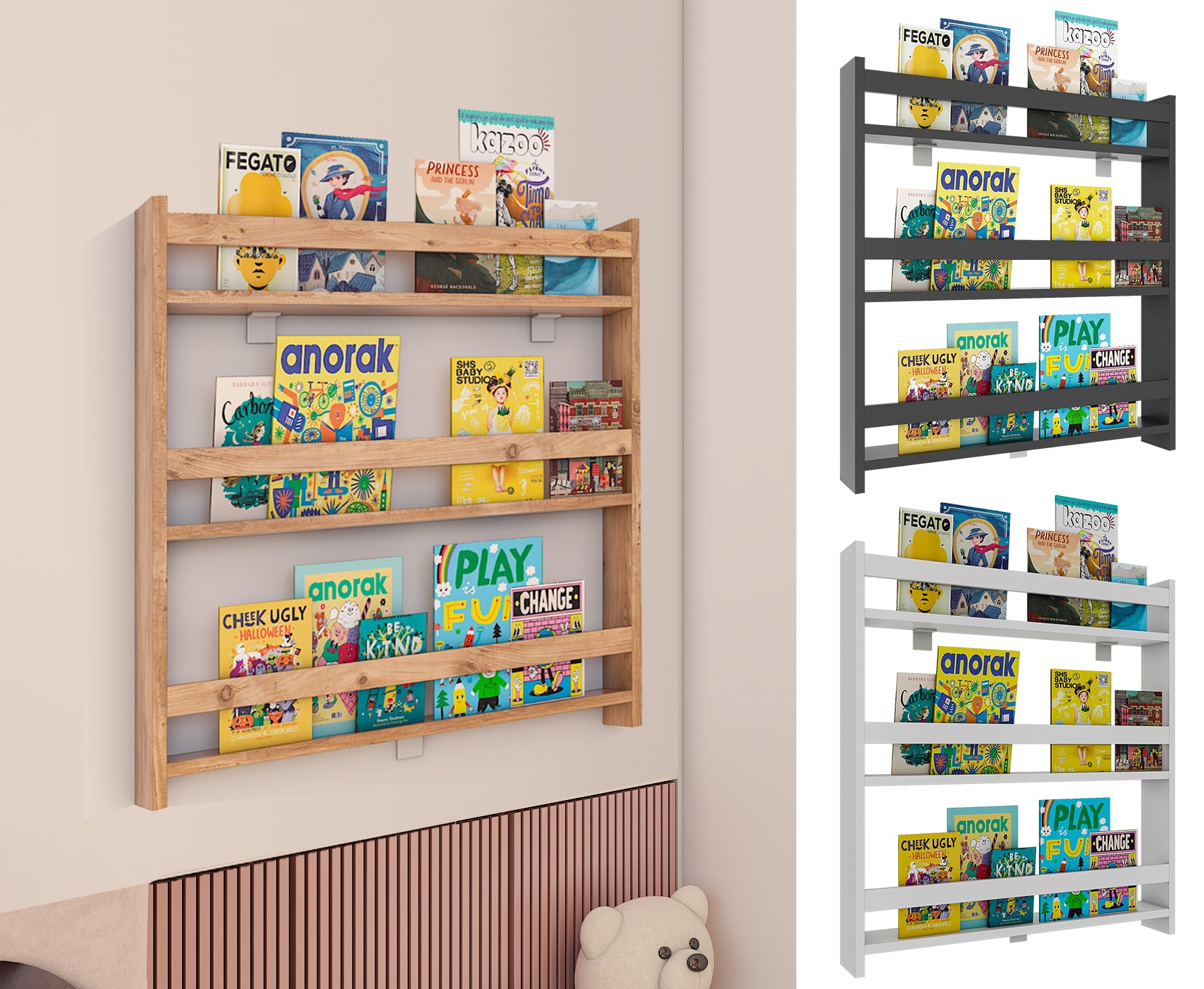 VCM Holz Kinderregal Bücherregal Kinder Wandregal Hängeregal Wandboard Regal Kidos