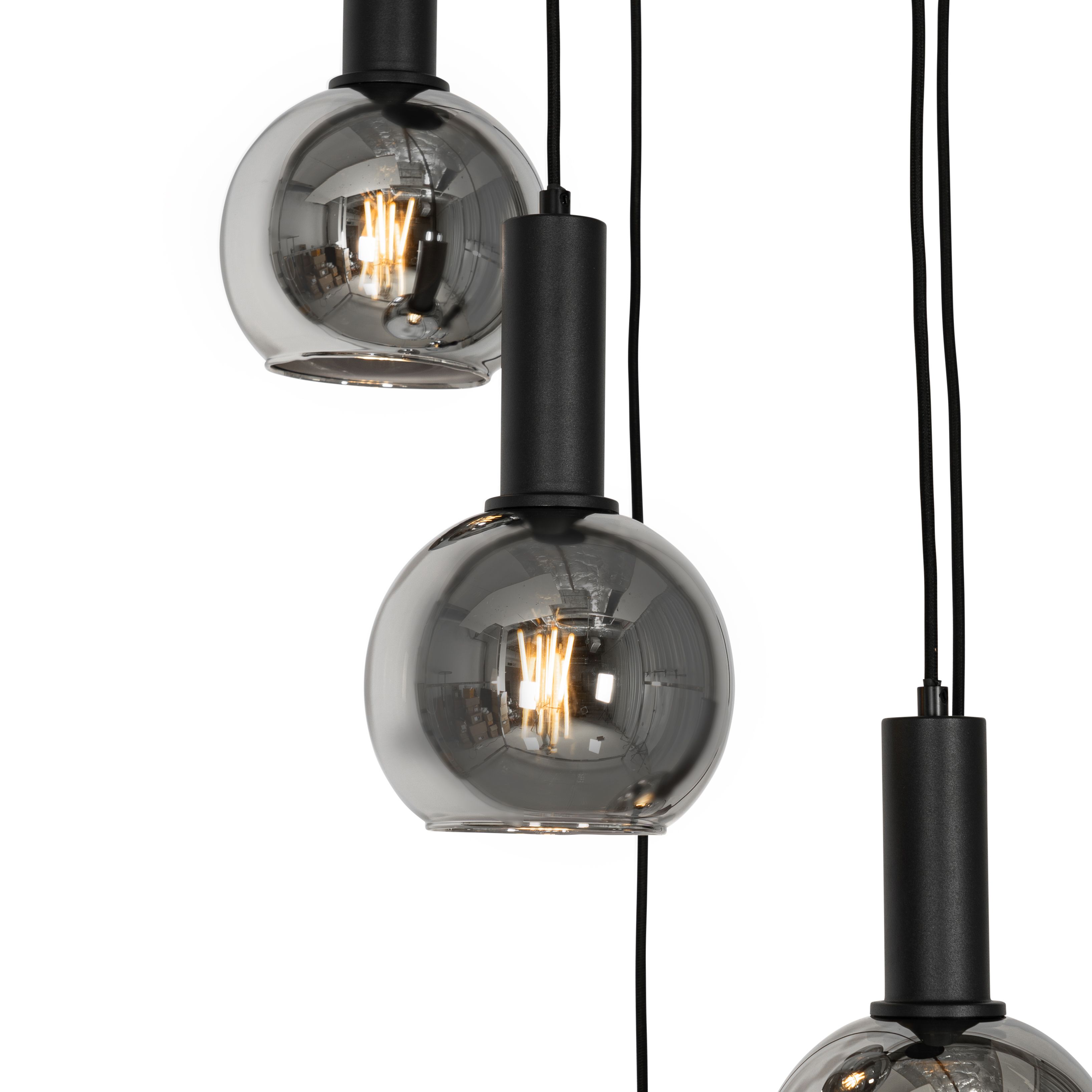 Art Deco hanglamp zwart met smoke glas rond 5-lichts - Josje