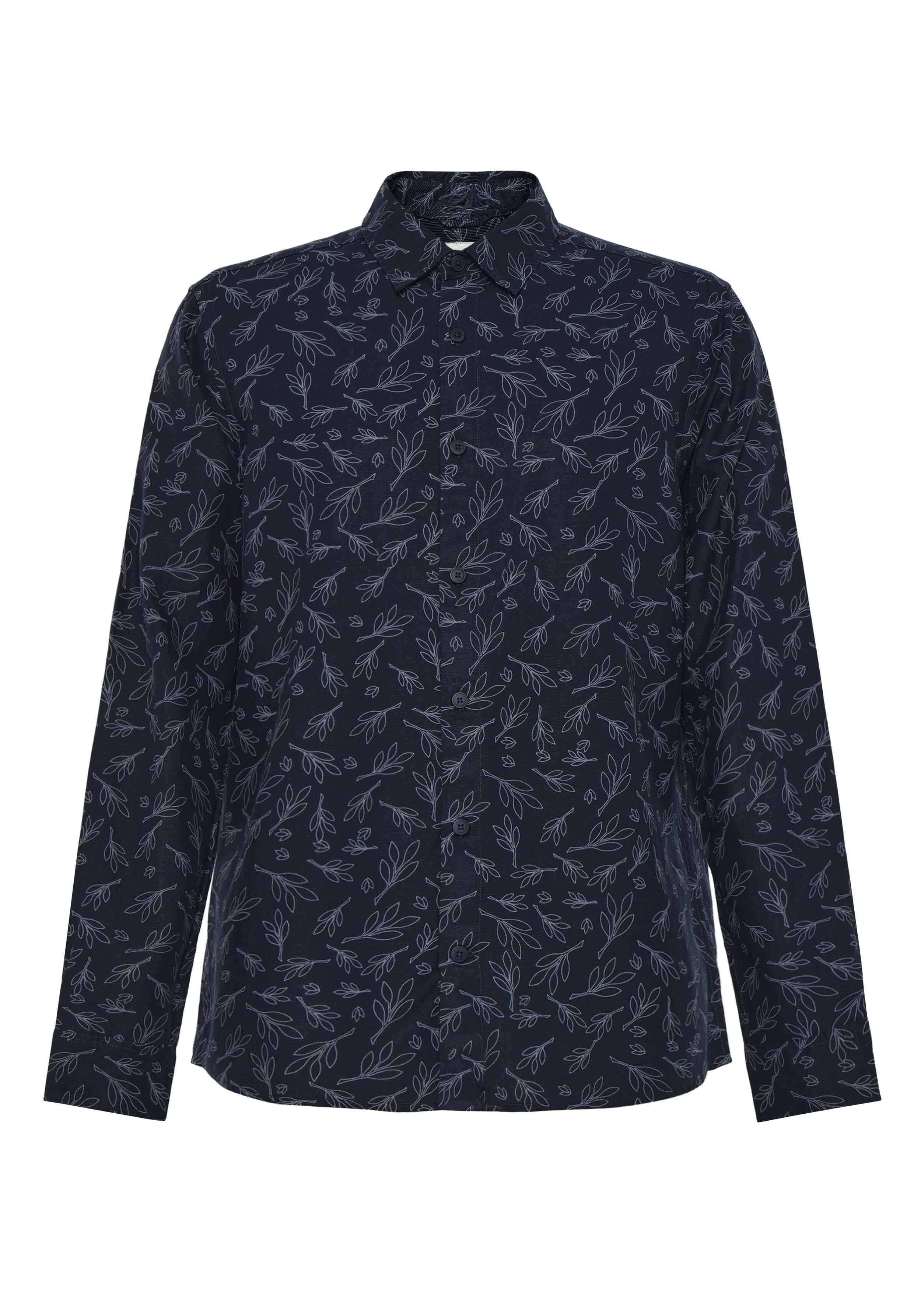 Knowledge Cotton Apparel Hemd SOS Tencel Printed Shirt Blue