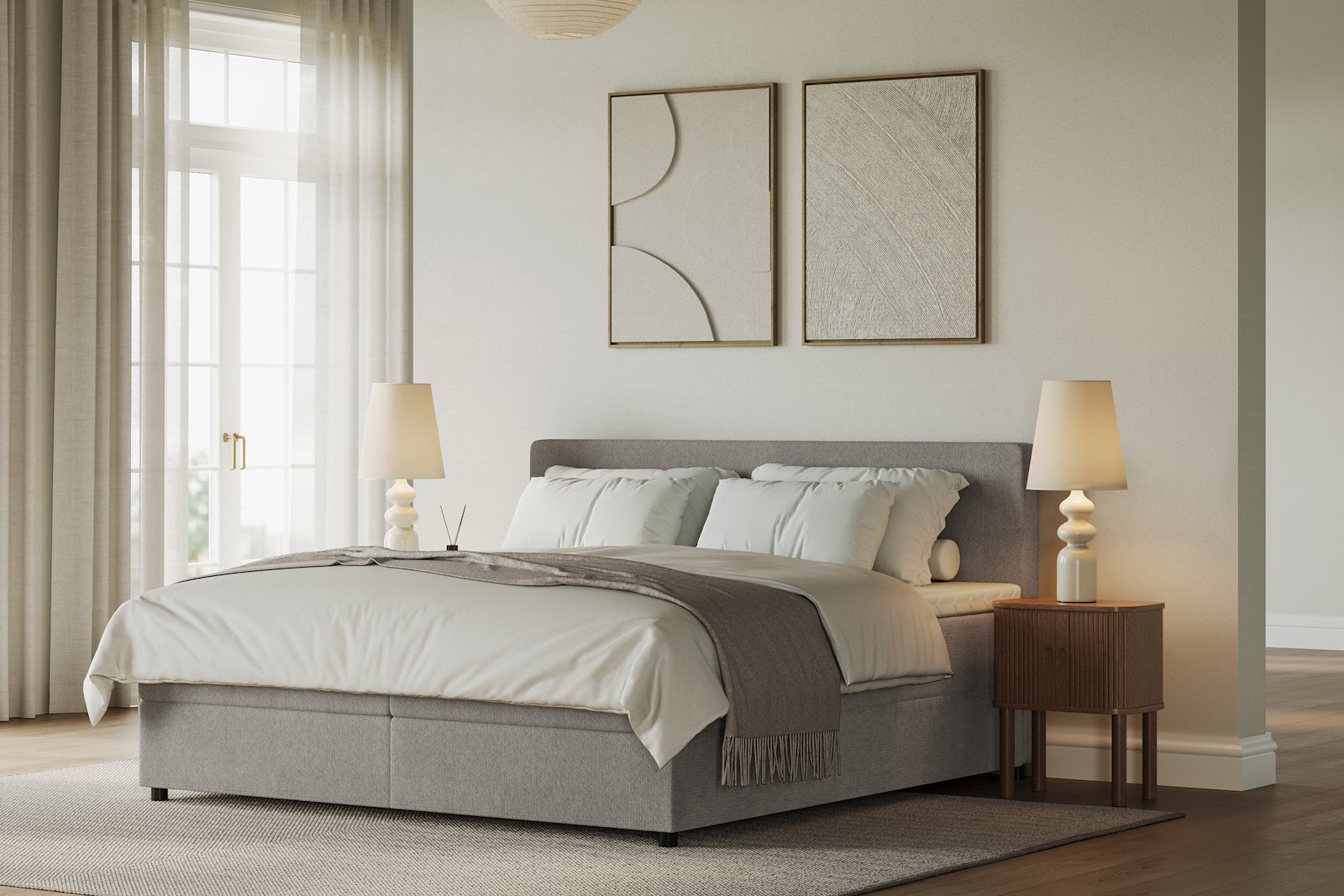 Premium 10 oppbevaringsseng 140x200 cm Magasinseng med oppbevaring, åpnes fra siden. I tekstil terranova 08 krem, med medium/fast fasthetsgrad og premium 10 overmadrass,sorte ben. Sengegavl selges separat.