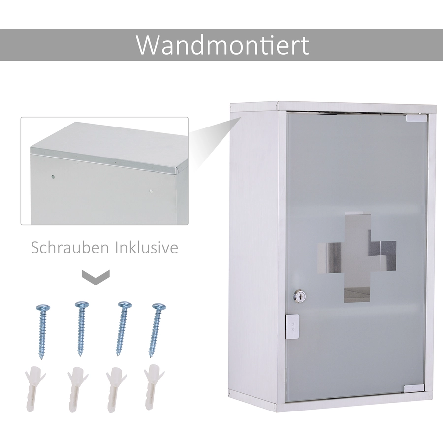 HOMCOM Medizinschrank mit 3 Fächer silber