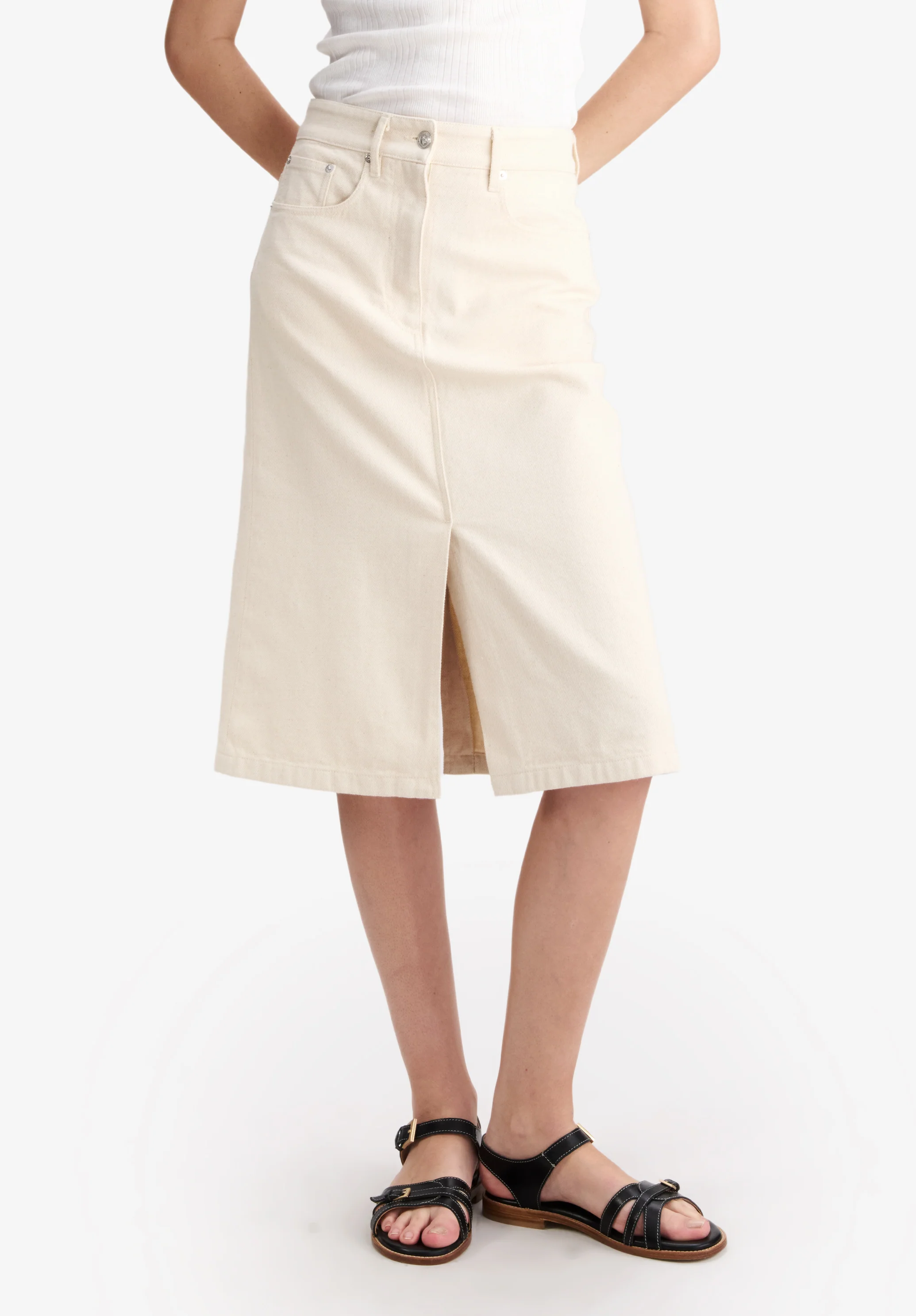 Jupe fendue en denim blanc cassé - Blanc casse