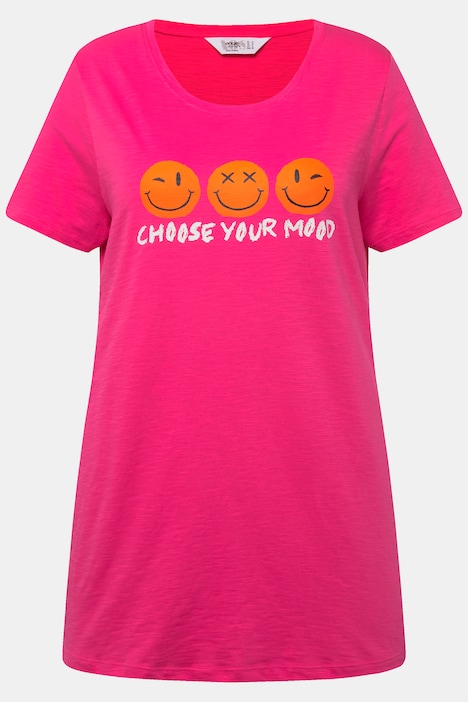 T-Shirt, Smiley Druck, Rundhals, Halbarm