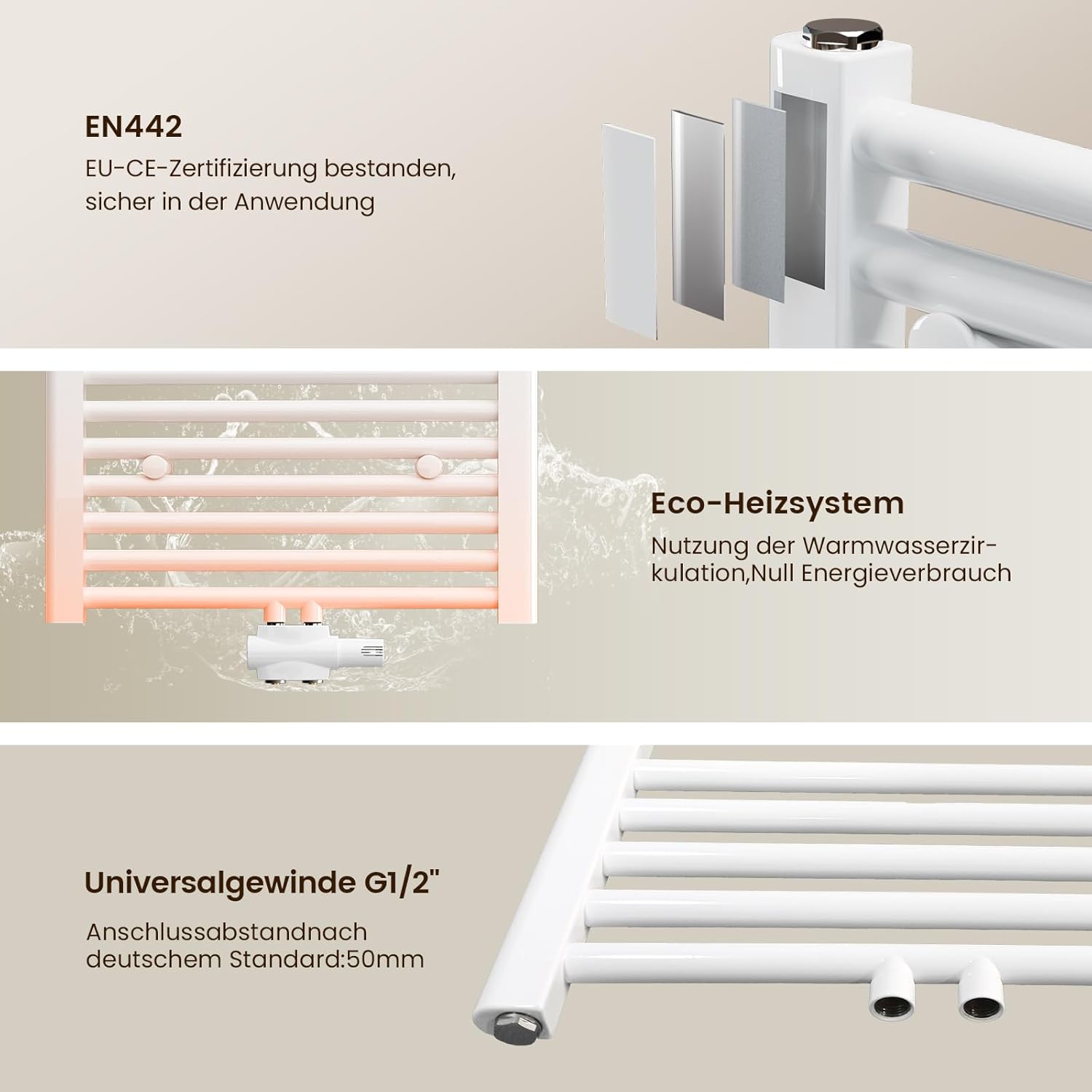 Heilmetz Weiß BadHeizkörper 60 x 180 cm Handtuchtrockner Bad-Heizkörper Handtuchheizkörper Mittelanschluss Heizung 860 Watt Leistung Handtuchwärmer