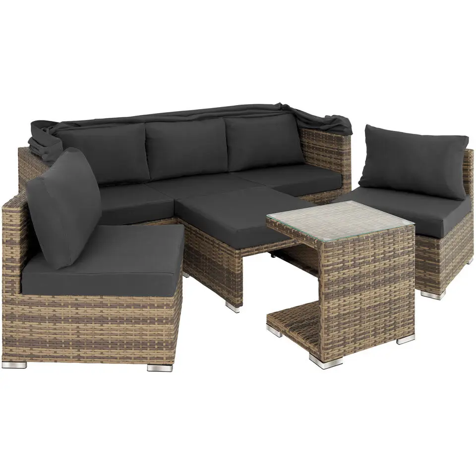 tectake Wicker loungeset San Marino met aluminium frame, Natuur