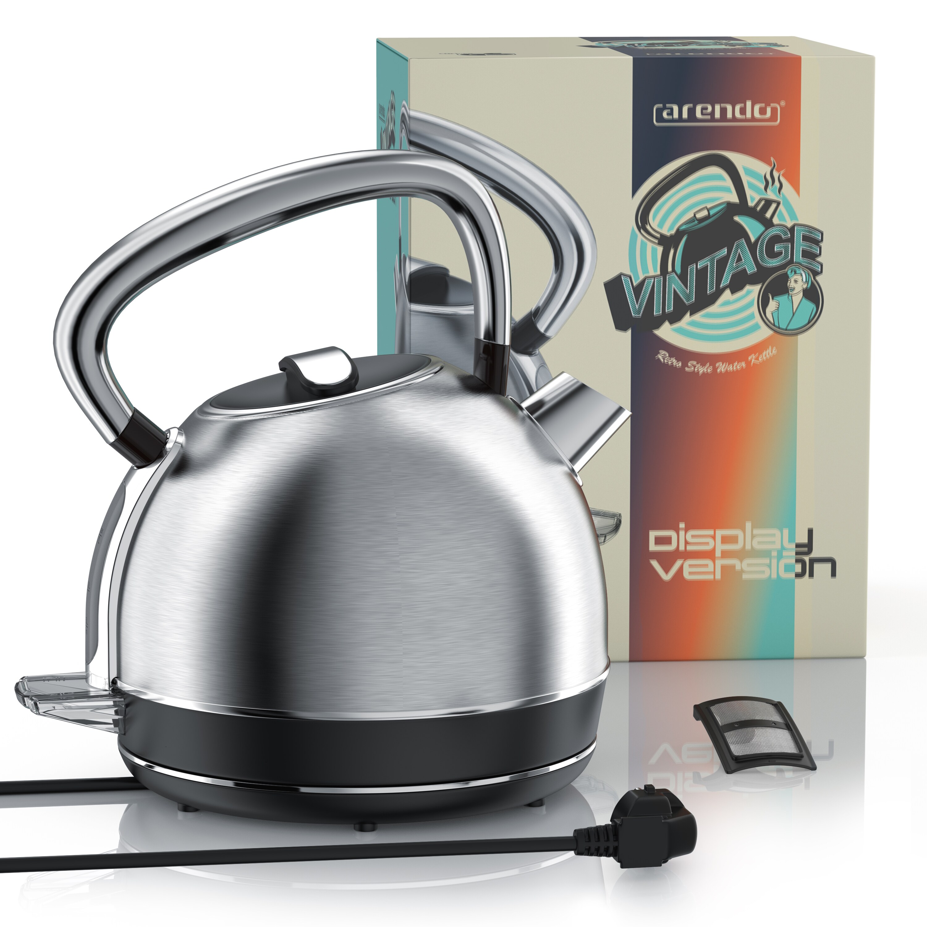 Arendo Wasserkocher mit Temperatureinstellung, 1,7 l, 2200 W, Edelstahl Retro Style Vintage, Überhitzung & Trockenkochschutz, silber