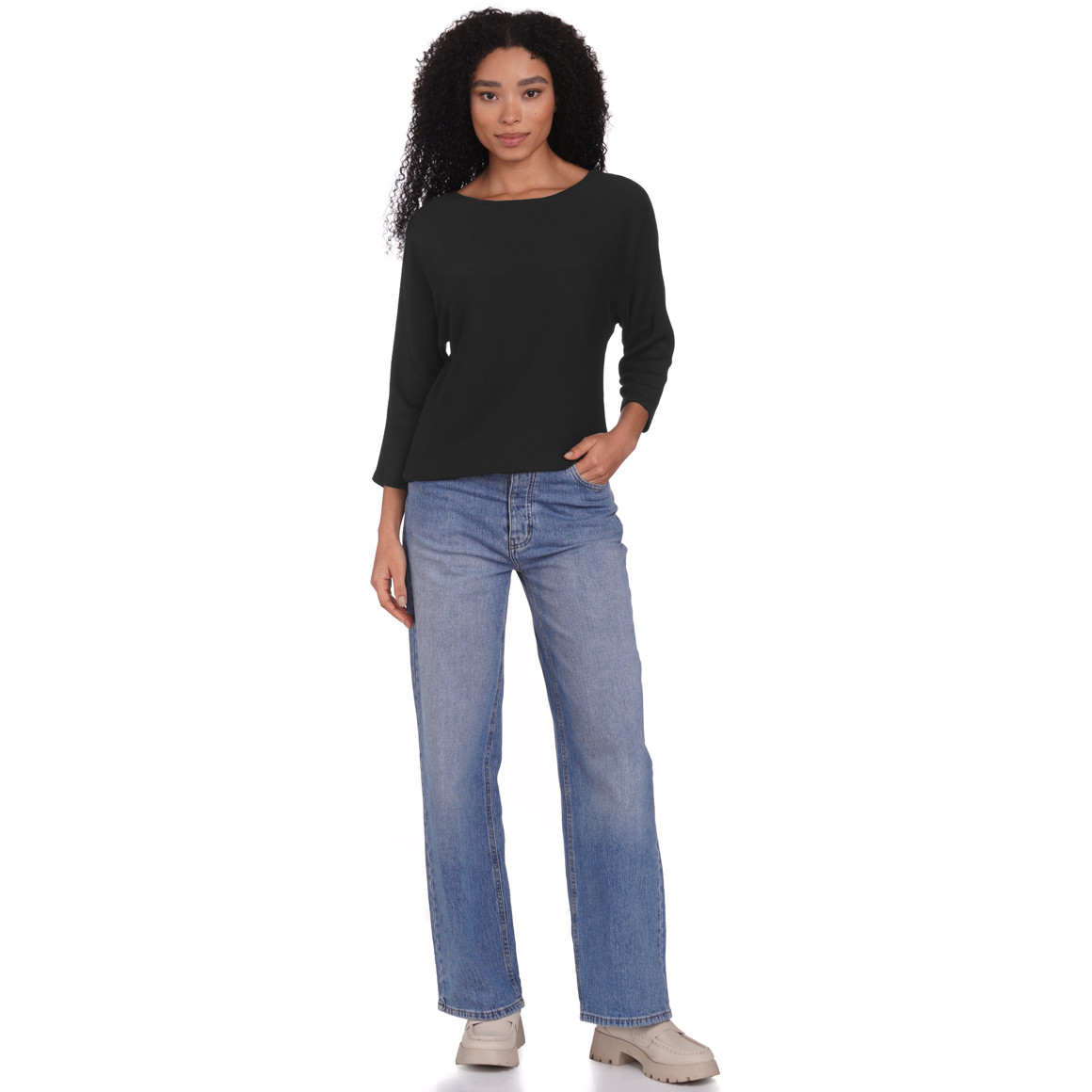 Gina Damen Pullover mit Spitze schwarz
